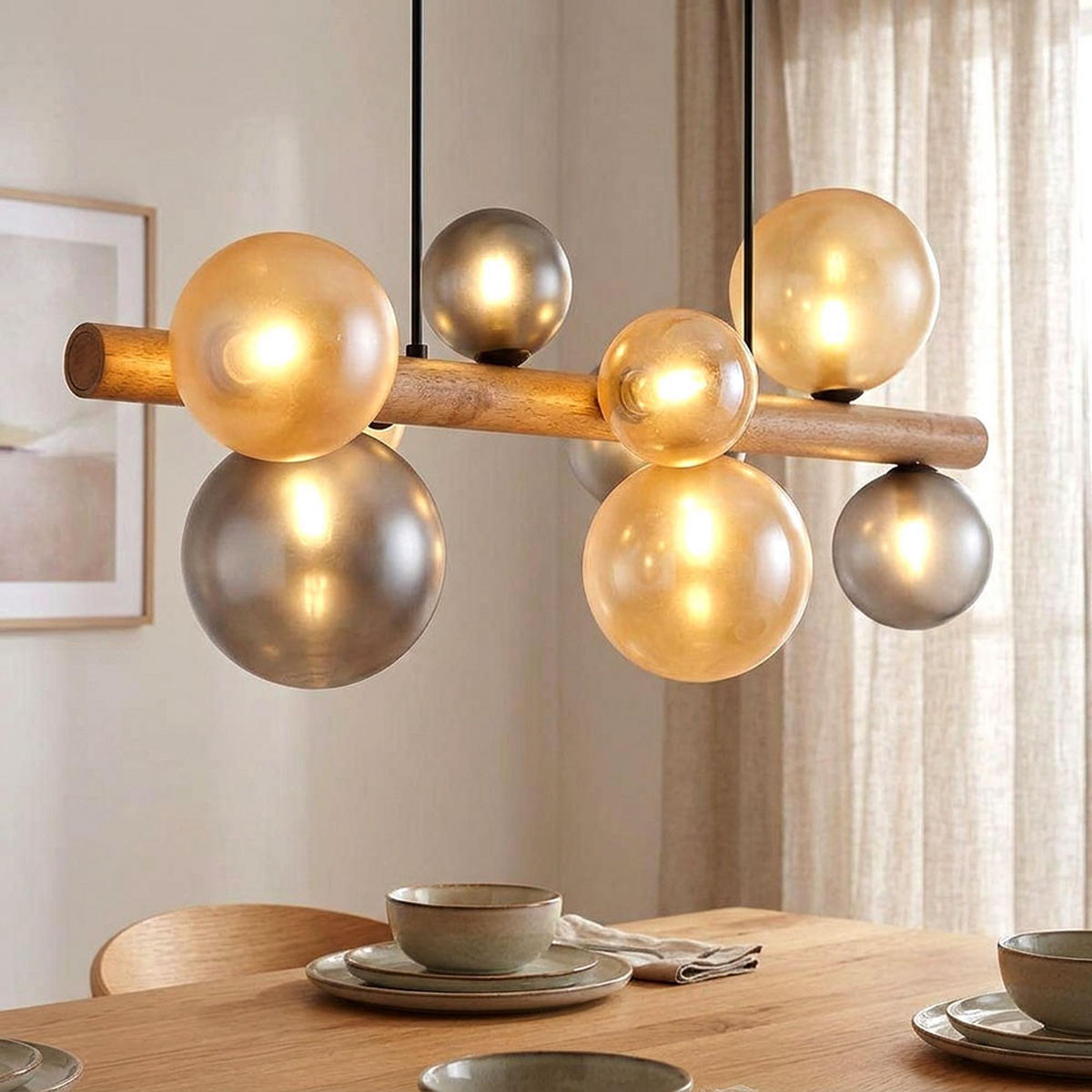 LED-PENDELLEUCHTE RIHA - Schwarz, Holz (78/29/150cm) - Globo Lighting