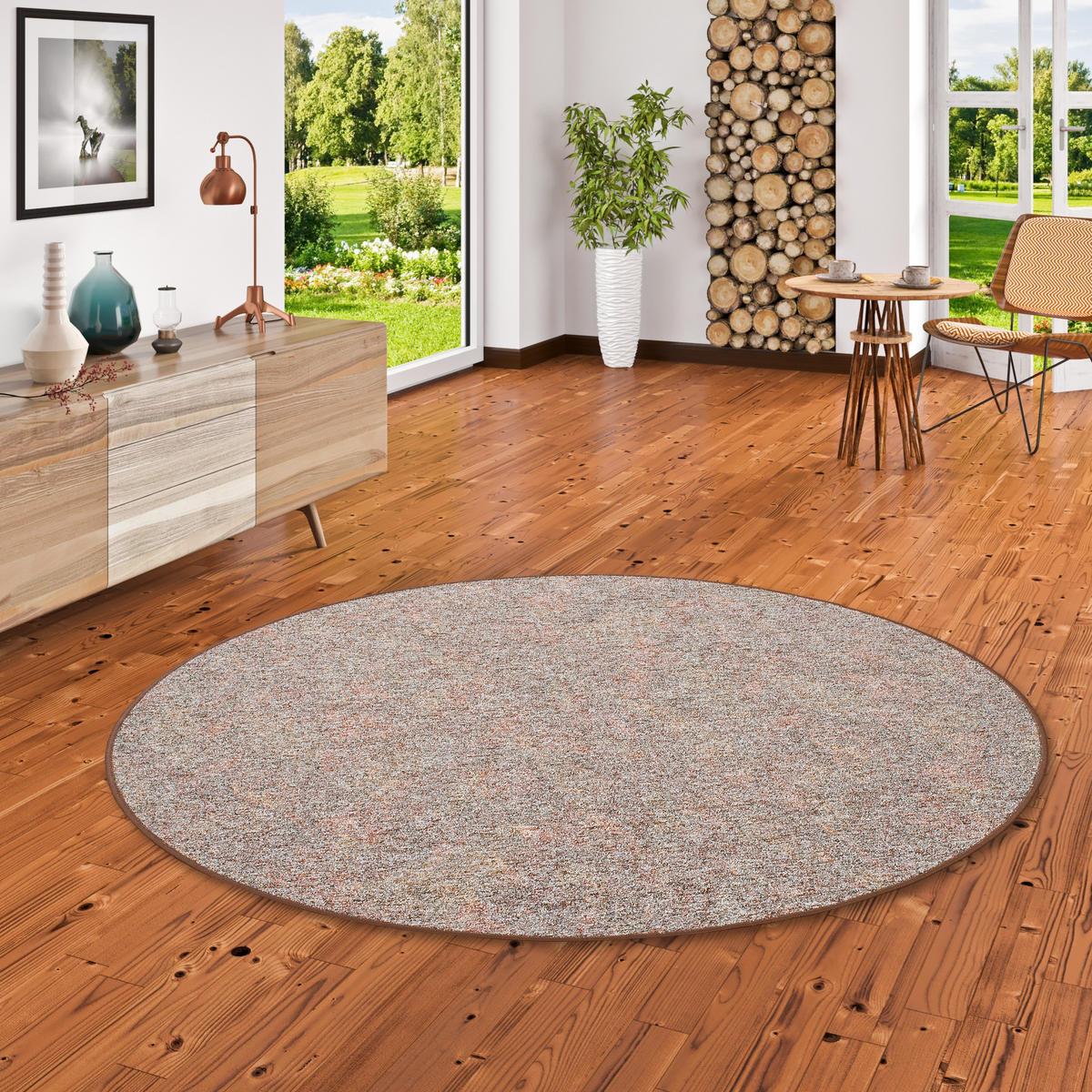 SCHLINGENTEPPICH MEMORY MELIERT RUND - Braun, Textil (100/100cm) - Snapstyle