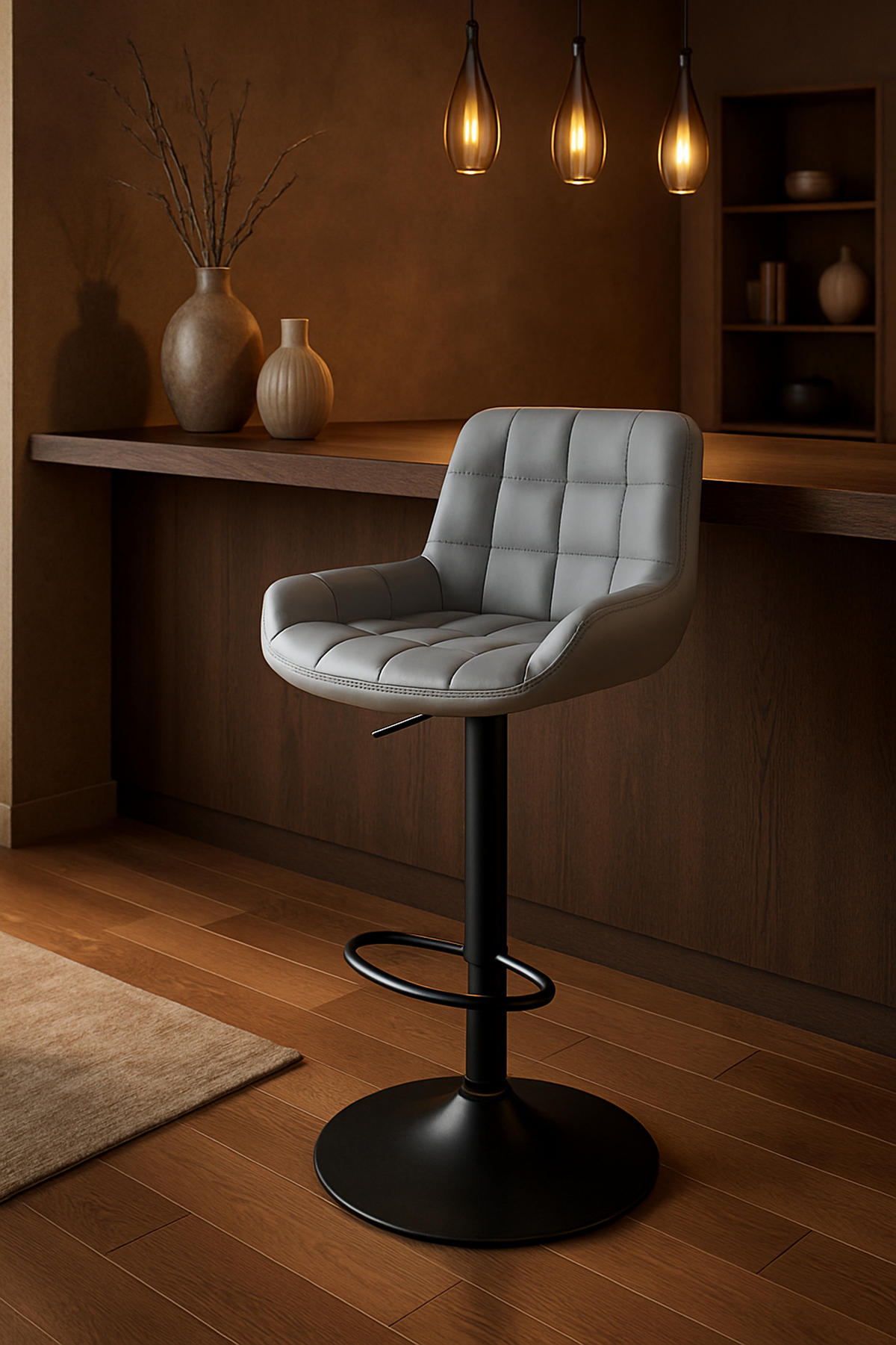 BARHOCKER Tower Kunstleder grau - Schwarz/Grau, Kunststoff/Metall (48/105/54cm) - TPFLiving