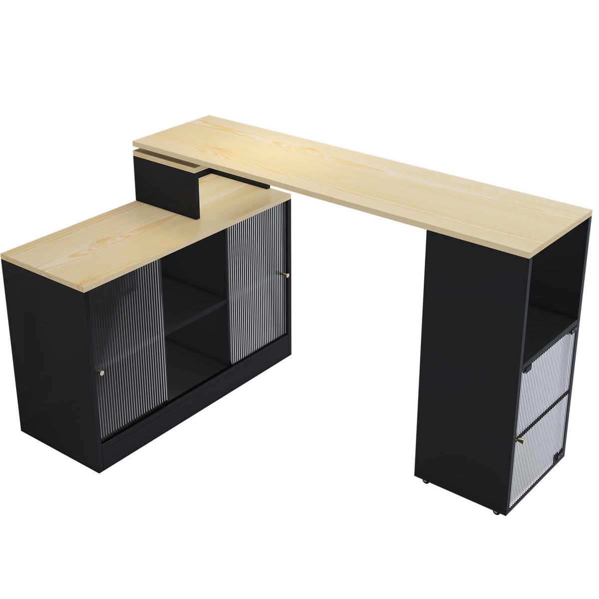 BARTISCH ausziehbar mit Stauraum Schwarz MDF/Glas - Schwarz, Holz (40/90/155cm) - Beauniv