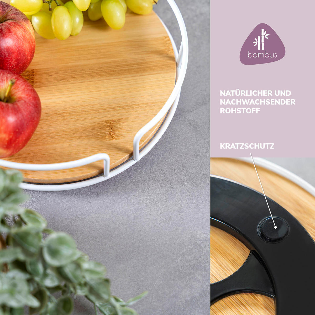 DREHTELLER Bambus/Metall weiß - Weiß, Metall (25/6/25cm) - eluno