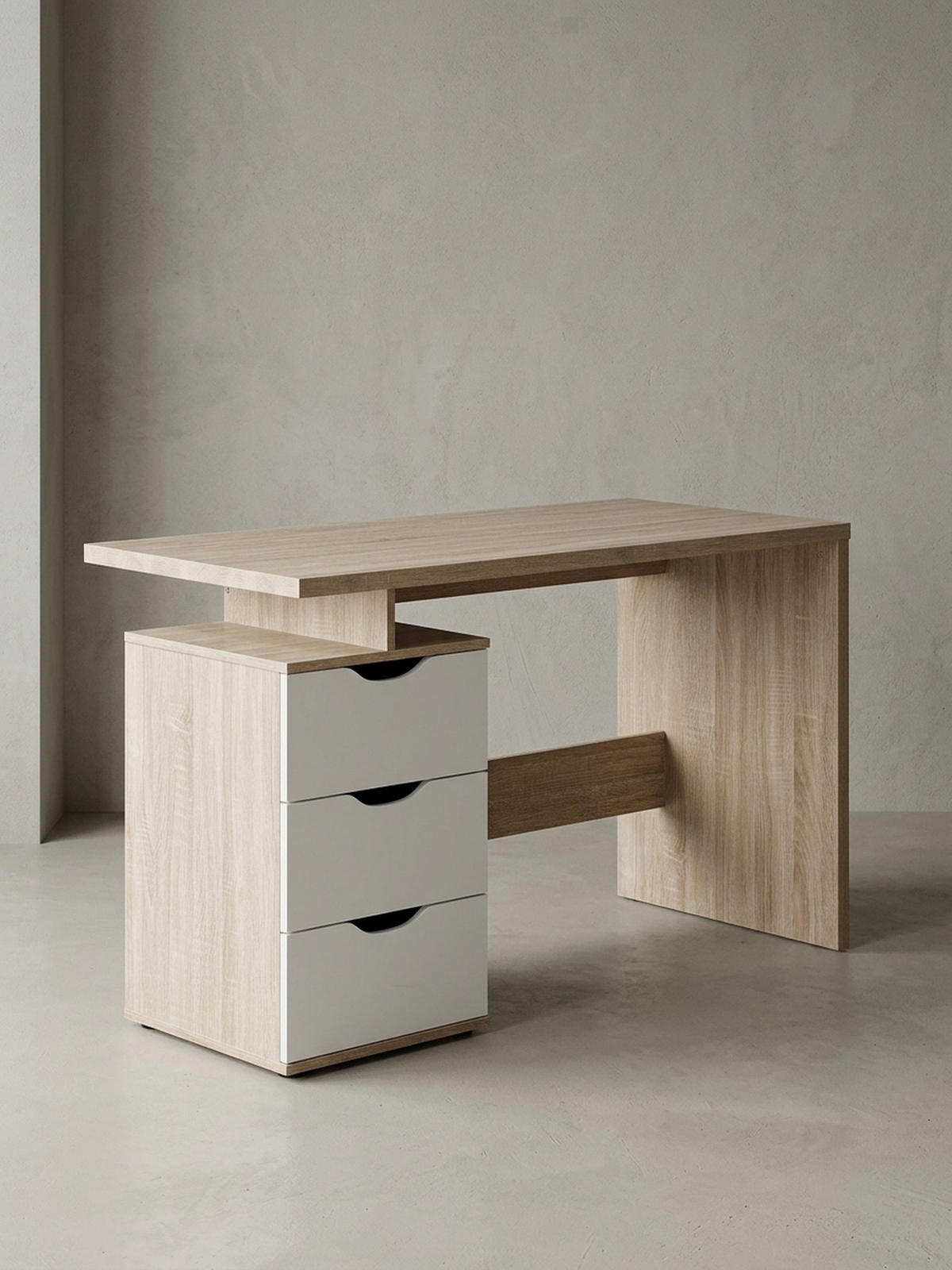 SCHREIBTISCH – Sonoma Weiß, 120x76x53 cm, 3 Schubladen, stilvoll - Beige, Holz (53/120/76cm) - KADIMA DESIGN