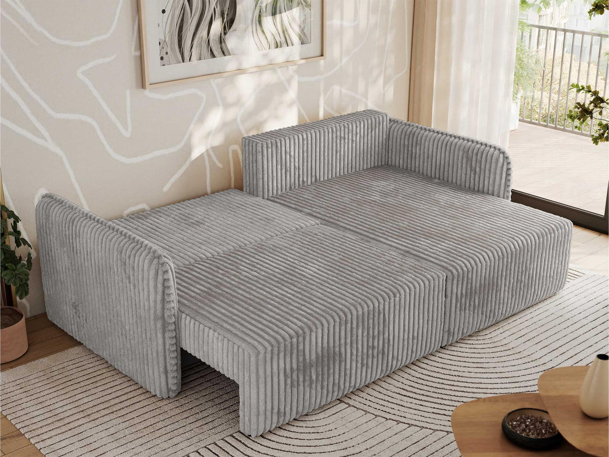 ECKSCHLAFSOFA MESTO L Hellgrau Cord - rechts - Hellgrau/Schwarz, Kunststoff/Textil (147/227cm) - MKS