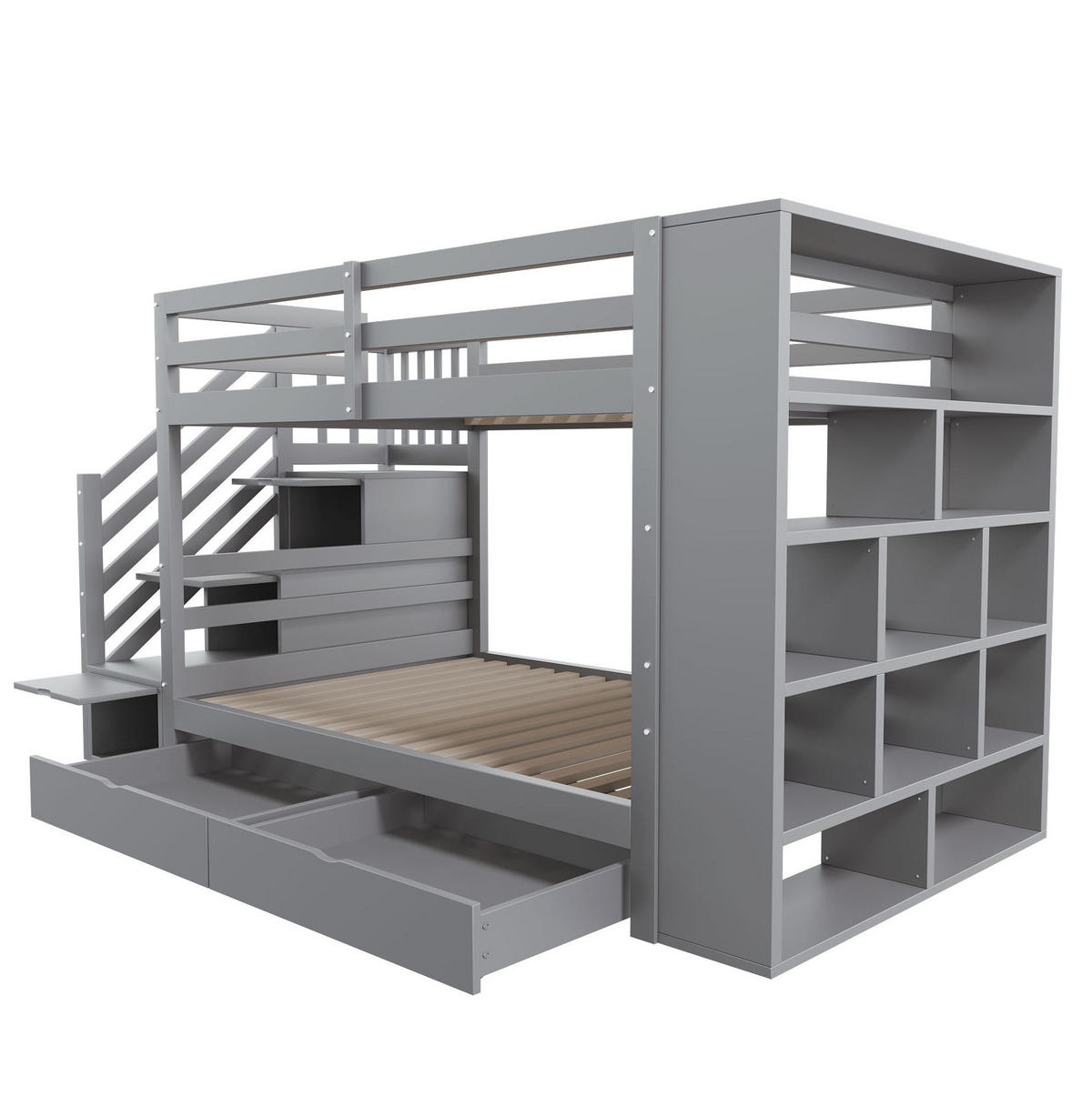 ETAGENBETT 90/200 cm Grau mit Stauraum und Sicherheitstreppe - Grau, Holz (90/200cm) - Flora Grace