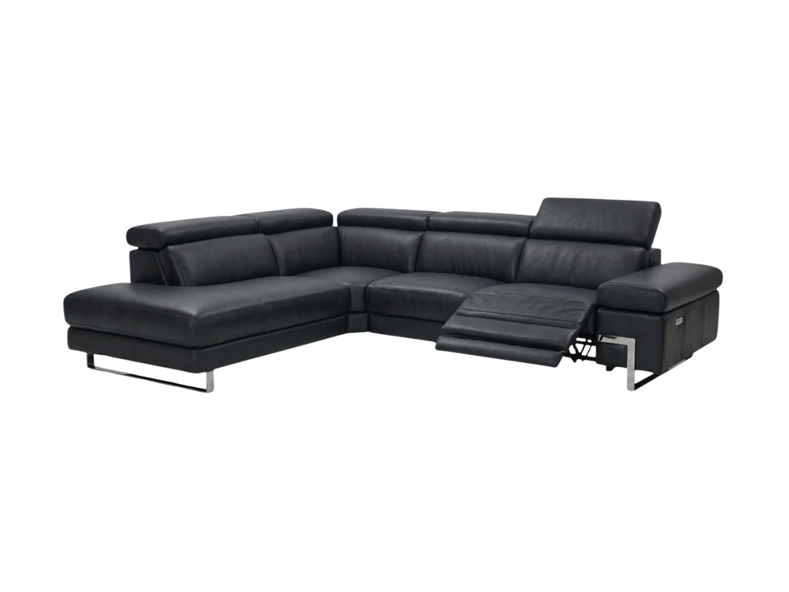 ECKSOFA Opera Echtleder mit 1 x Relaxfunktion Schwarz - Schwarz, Leder/Metall (218/269cm)