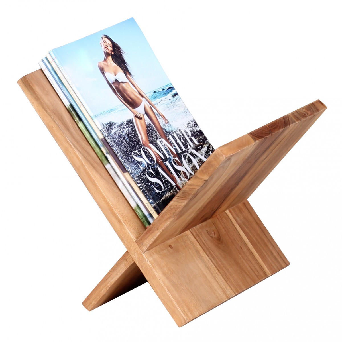 ZEITUNGSSTÄNDER Massivholz Handgefertigt X-Form, Beige 29x28x31 cm - Beige/Braun, Holz (29/31/28cm) - KADIMA DESIGN