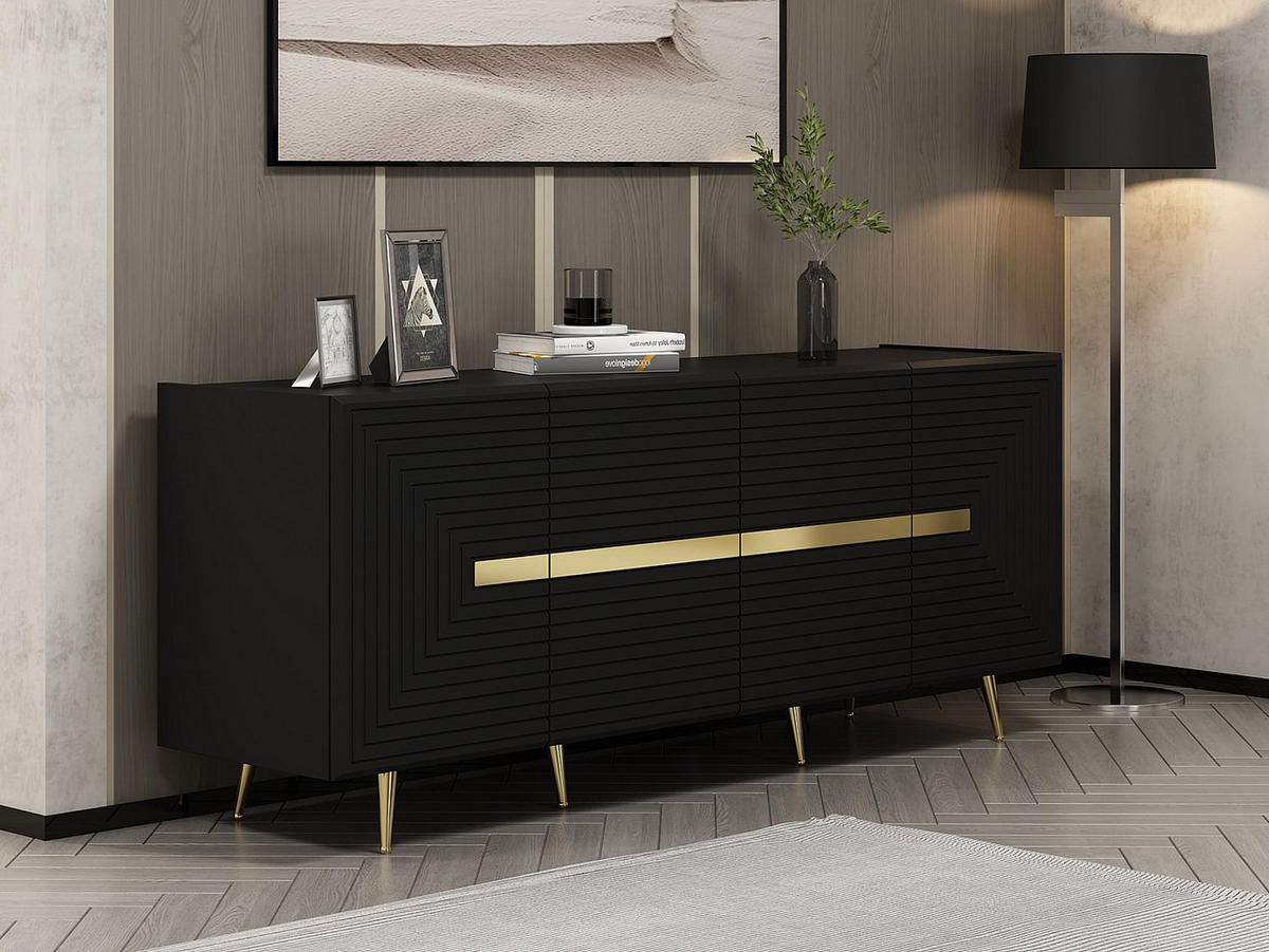 SIDEBOARD mit 4 Türen - MDF - Schwarz & Goldfarben - MOLYA - Schwarz, Holz (180/75/47cm) - Vente-Unique