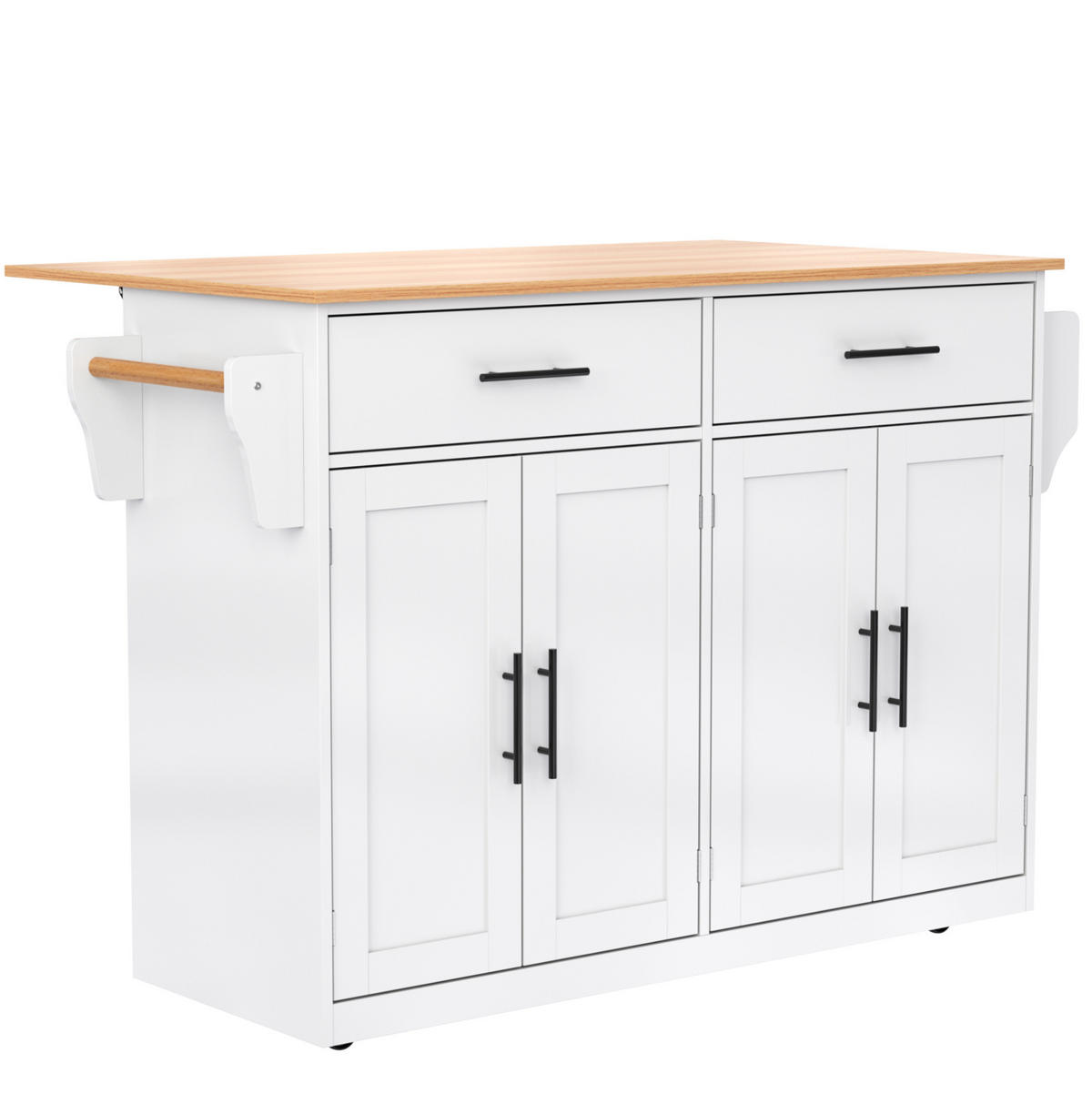 KÜCHENINSEL 120/46(70)/91,5 cm aus MDF mit klappbarer Tischplatte und Rollen Weiß/Natur - Weiß, Holzwerkstoff (120/91.5/70cm) - Modenvie