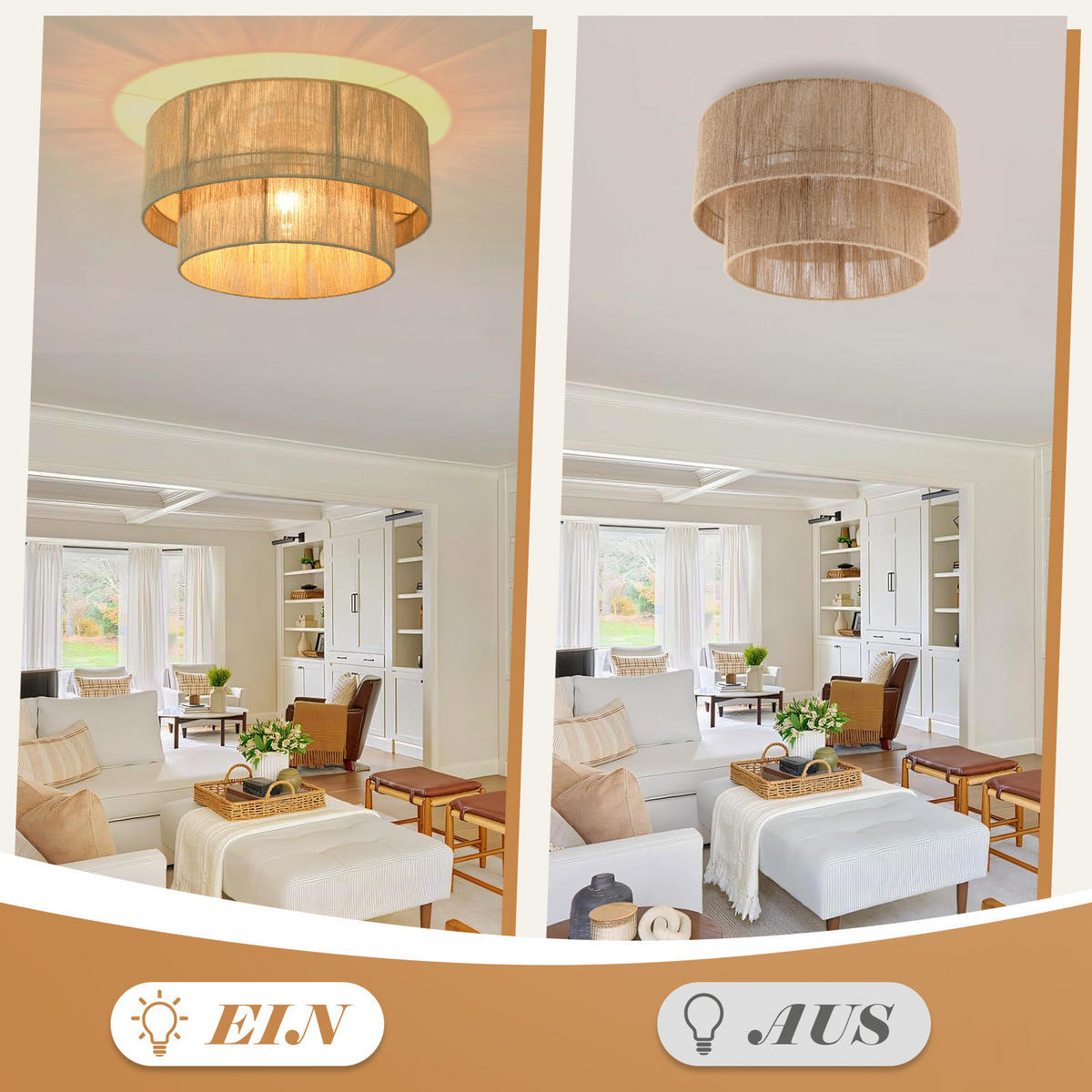 DECKENLEUCHTE Ceilume 40/40/27.5 cm - Braun, Textil (40/40/27.5cm) - ZMH