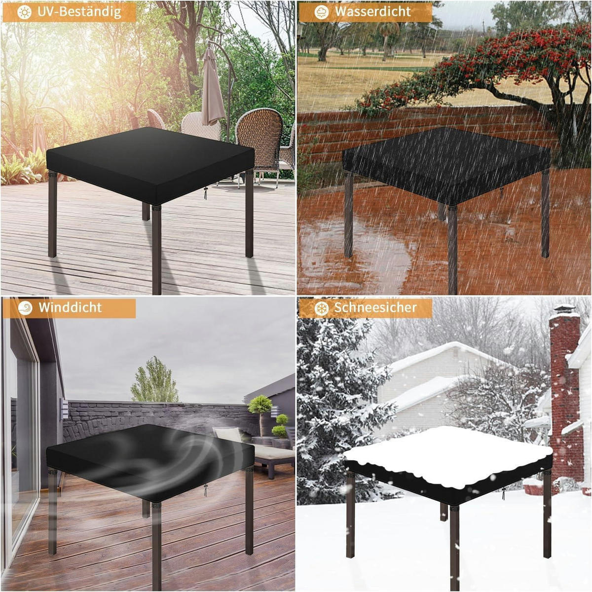 SCHUTZHÜLLE für Gartentisch Quadratisch 90 x 90 x 15 cm Schwarz - Schwarz, Textil (90/10/90cm)