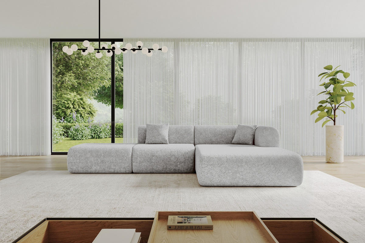 ECKSOFA Ottomane Rechts OVLY-L 289x176x71 Grau Chenille - Titanfarben/Schwarz, Holzwerkstoff/Kunststoff (289/176cm) - ALTDECOR