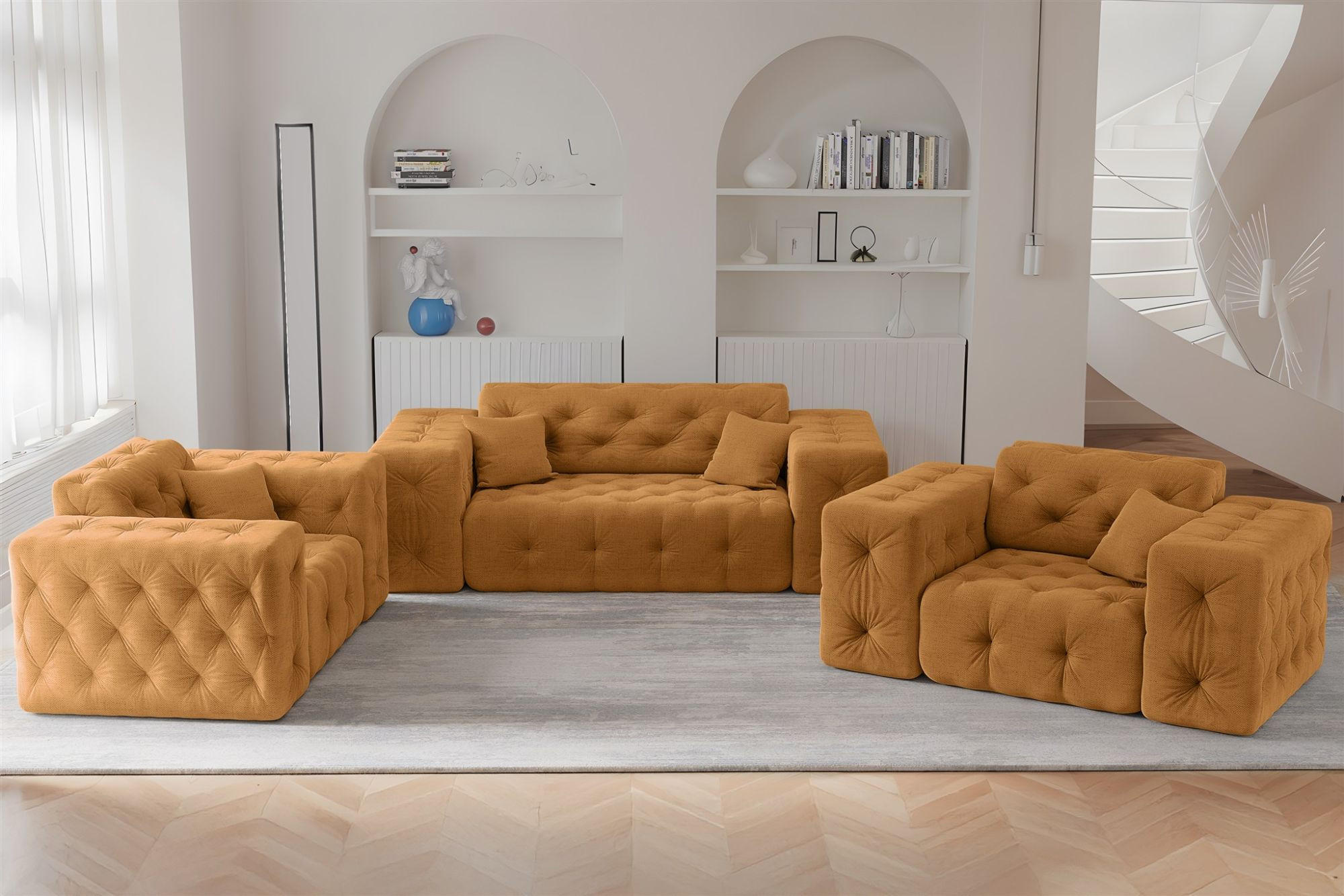 SOFASET Chantal In Moly - Orange, Holzwerkstoff/Textil (186/78/96cm) - Fun Möbel