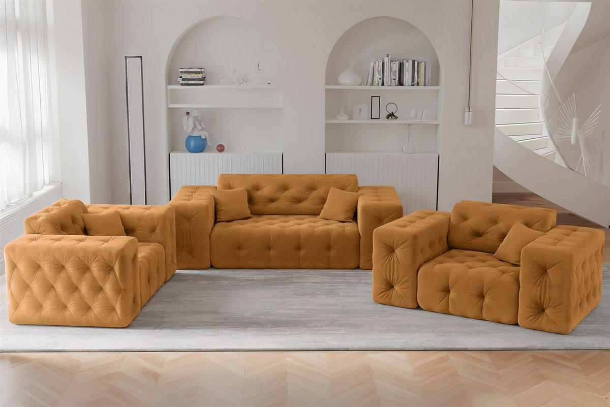 SOFASET Chantal In Moly - Orange, Holzwerkstoff/Textil (186/78/96cm) - Fun Möbel