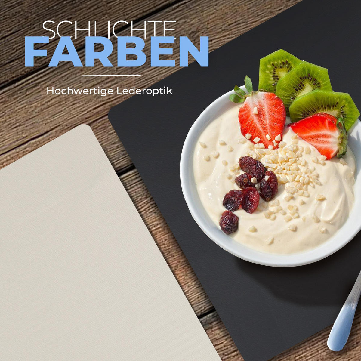 PLATZSET Lederimitat Schwarz/Hellgrau (Uni) 4er Set - Schwarz, Kunststoff (33/46cm) - Bestlivings