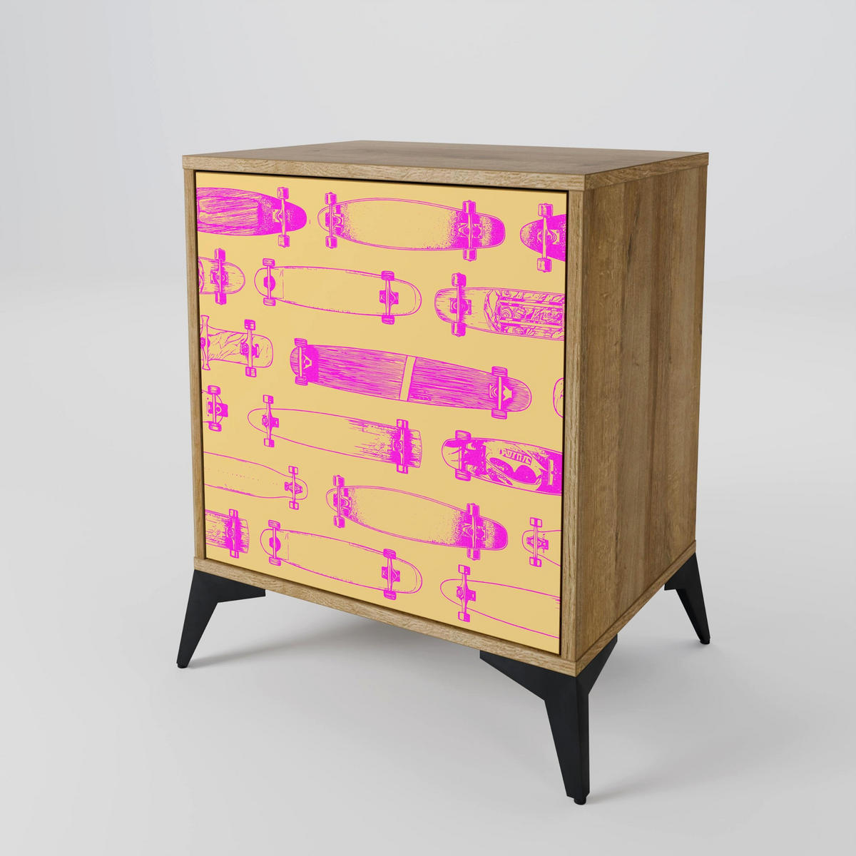 SIDEBOARD SKATEBOARD ARTISTRY, Eichefarben, 57,5x42x77,5 cm, Schräge Buchenholzfüße - Eichefarben/Buchefarben, Holzwerkstoff/Buchenholz (57.5/77.5/42cm) - SpaceRebels