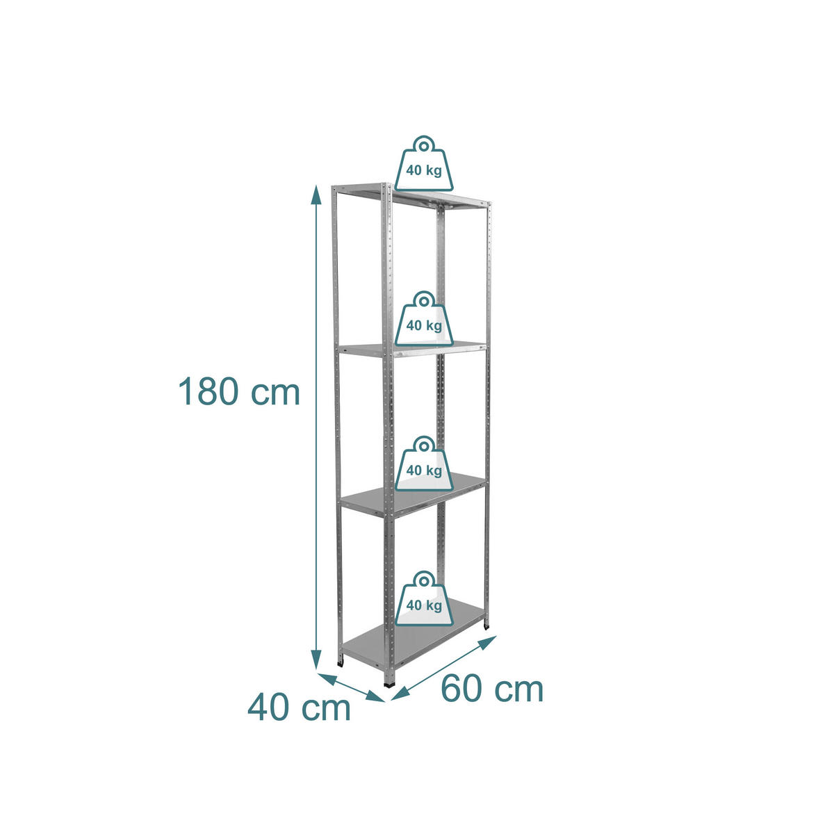 LAGERREGAL - Silberfarben, Kunststoff/Metall (60/180/40cm) - Relaxdays