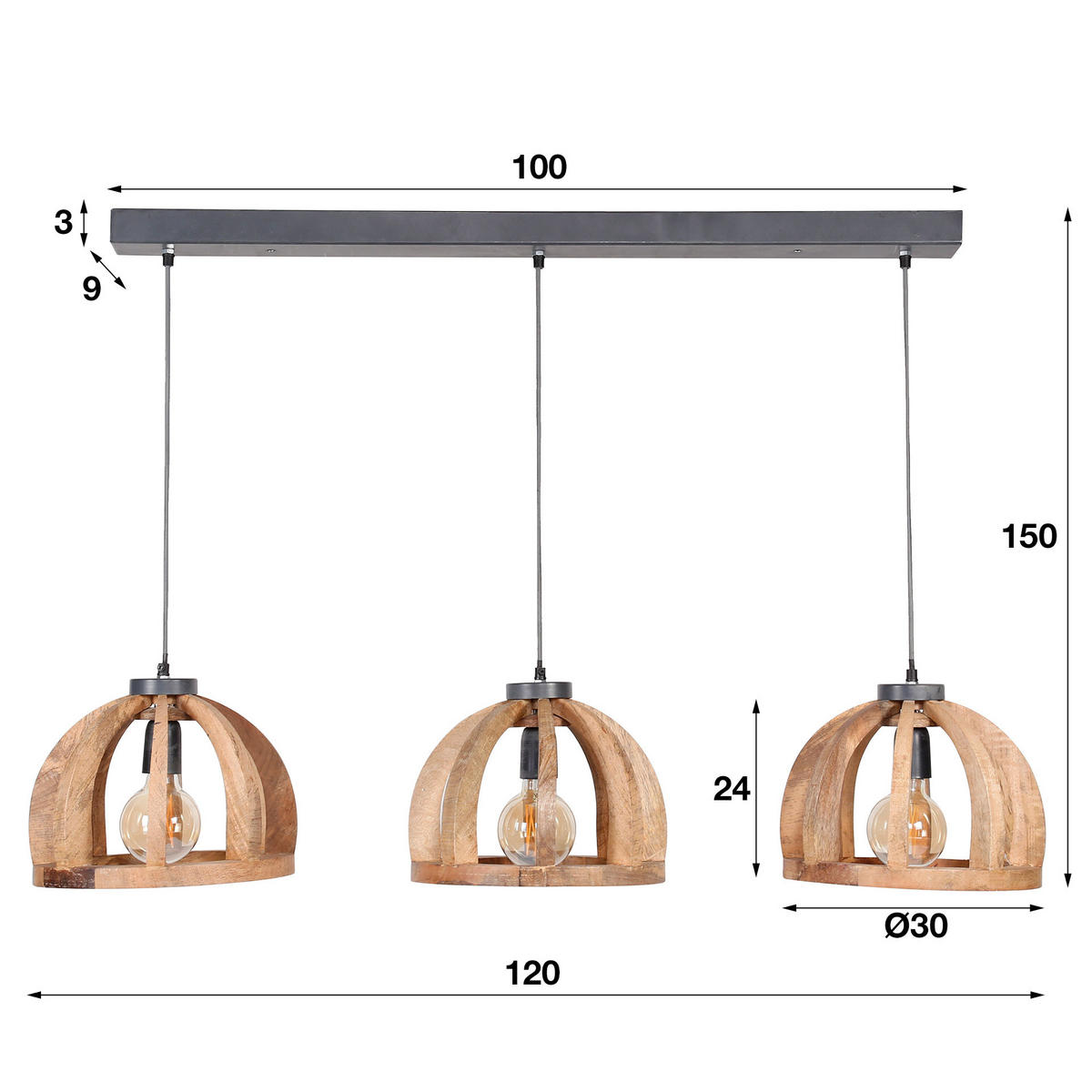 HÄNGELEUCHTE Mango Braun 120/30/150 cm - Braun, Holz (120/30/150cm) - Hoyz Collection