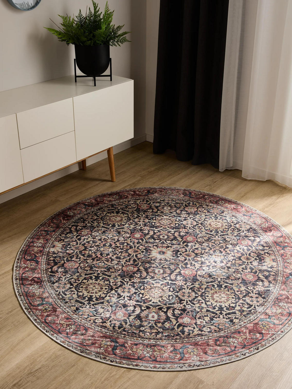 VINTAGE-TEPPICH George waschbar ø 120 cm rund - Rot/Multicolor, Kunststoff (120/120cm) - benuta