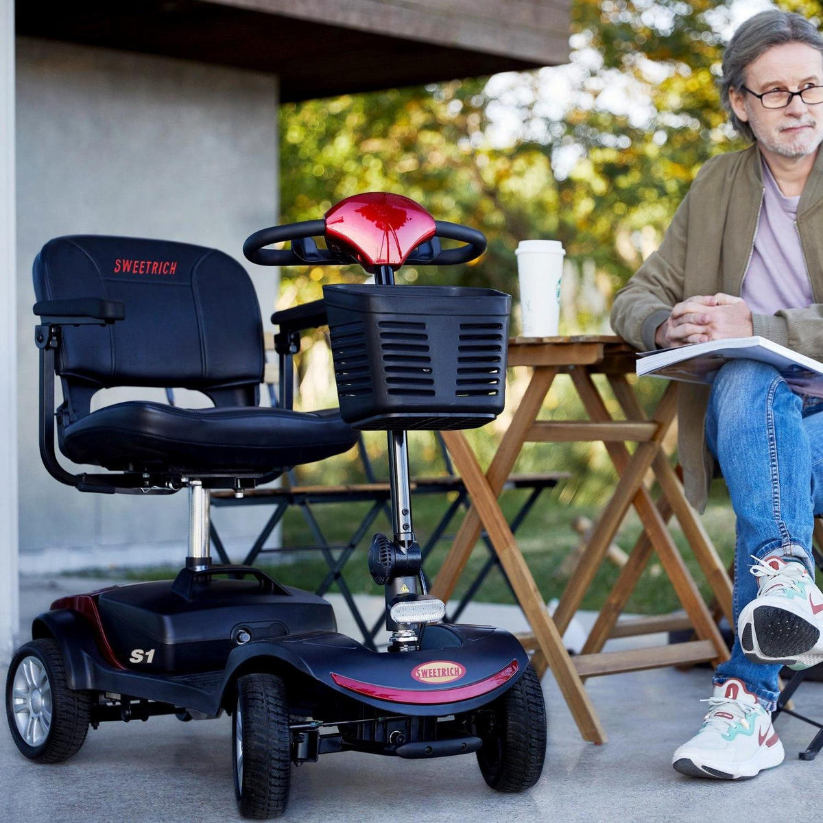 ELEKTROMOBIL faltbar Seniorenmobil,15-25 km,12Ah 4-Rad-Scooter,Rot - Rot, Metall (50/94.5/99cm) - LVHOM