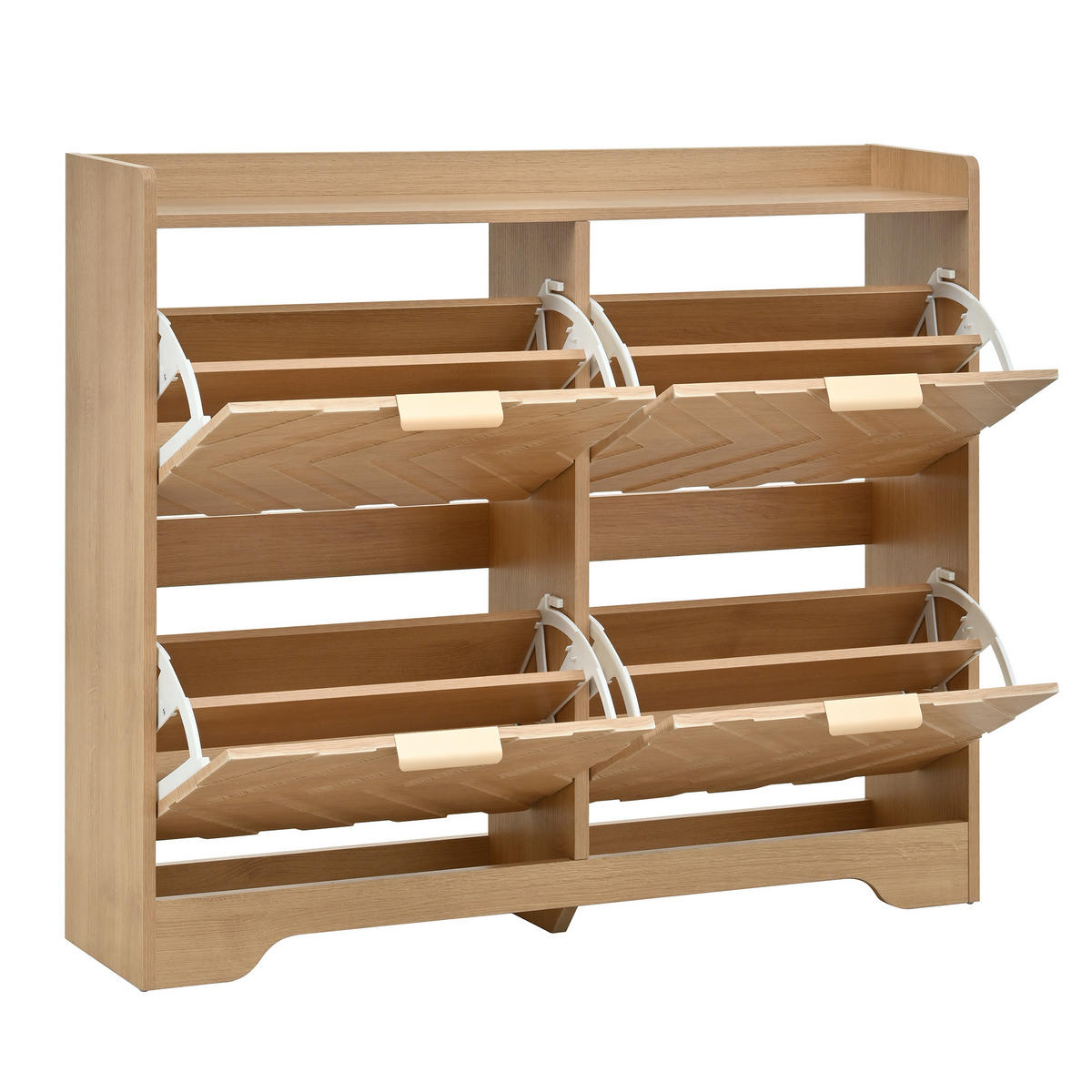 SCHUHSCHRANK mit 4 Klappfächern, 3D-Strukturfront und Ablagefläche für den Eingangsbereich - Naturfarben, Holzwerkstoff/Metall (105/90/24cm) - EVRYAE