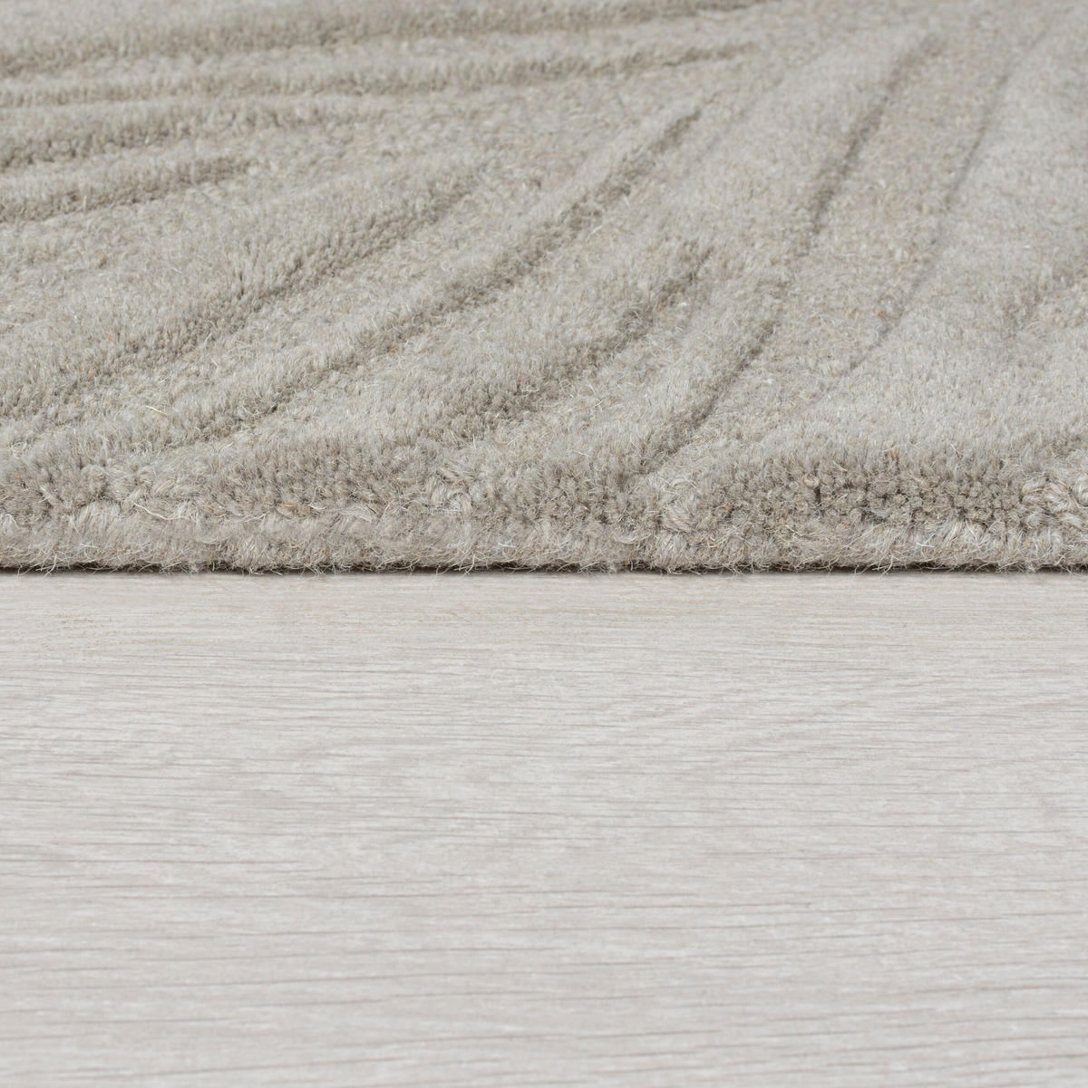 WOLLTEPPICH Blatt-Design, handgetuftet LEVEN LEE, Grau 200x290 cm - Grau, Textil (200/290cm) - KADIMA DESIGN
