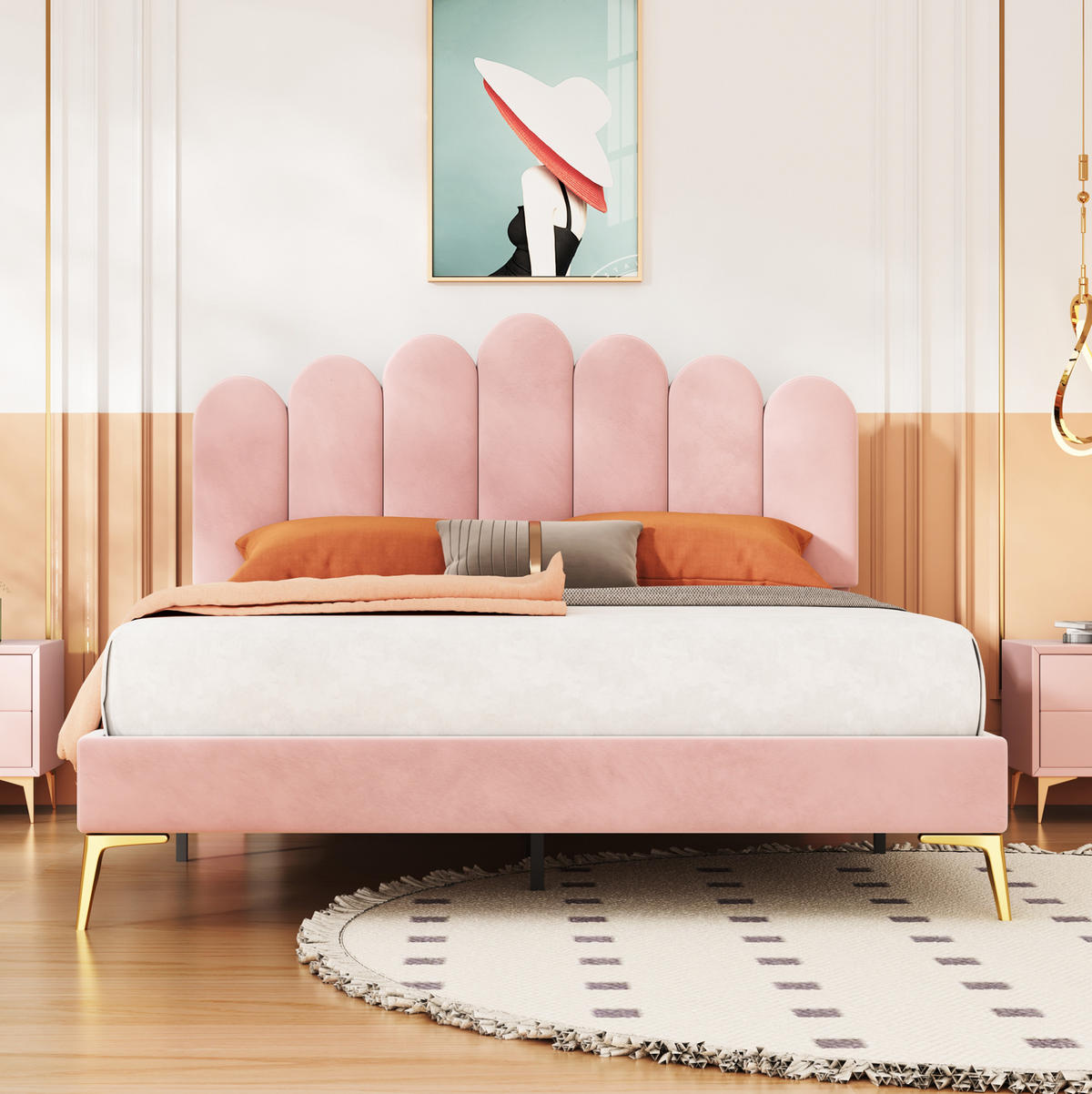 POLSTERBETT 140/200 cm Pink aus Samt mit verstellbarem Kopfteil - Rosa, Textil (140/200cm) - OKMYHOME