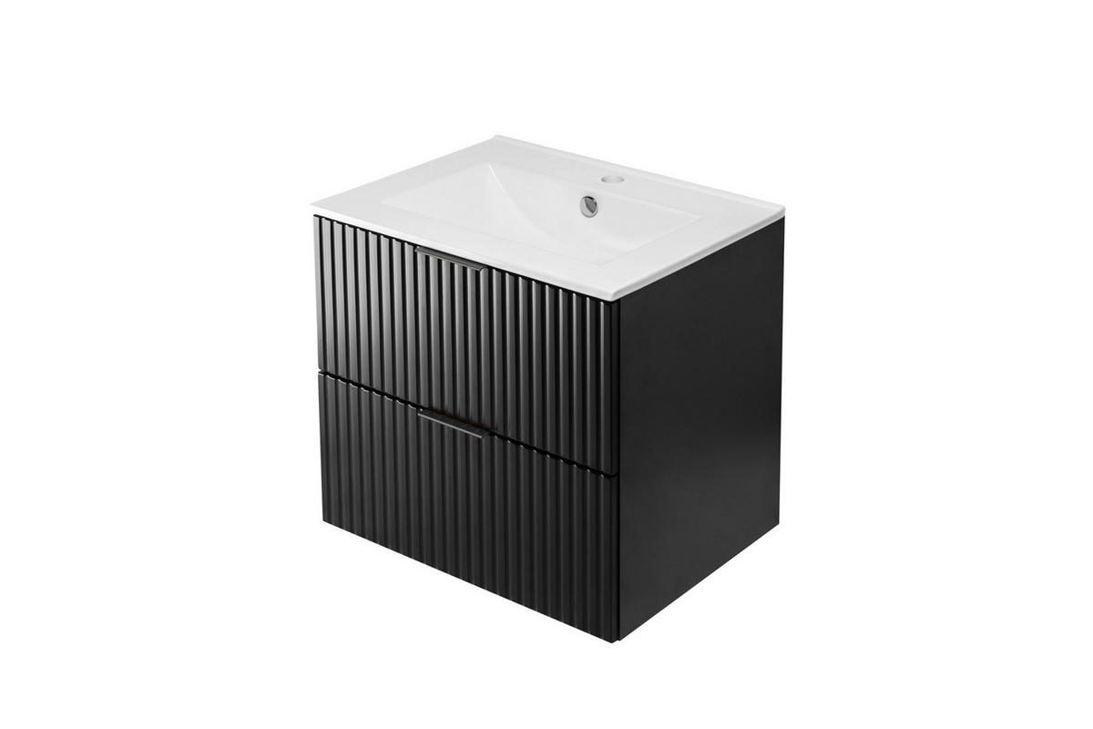 WASCHBECKUNTERSCHRANK, Schwarz, 60 x 57 x 46 cm, schwarzer Griff, ohne Arbeitsplatte - Schwarz, Holzwerkstoff (60/57/46cm) - 3XE LIVING