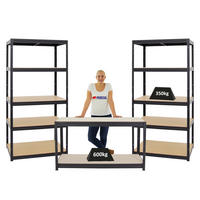 WERKBANK Big Dino höhenverstellbar & 2x SCHWERLASTREGAL Slim Elephant M Set Fachlast bis zu 600 kg Schwarz - Schwarz, Metall (270/180/60cm) - PROREGAL