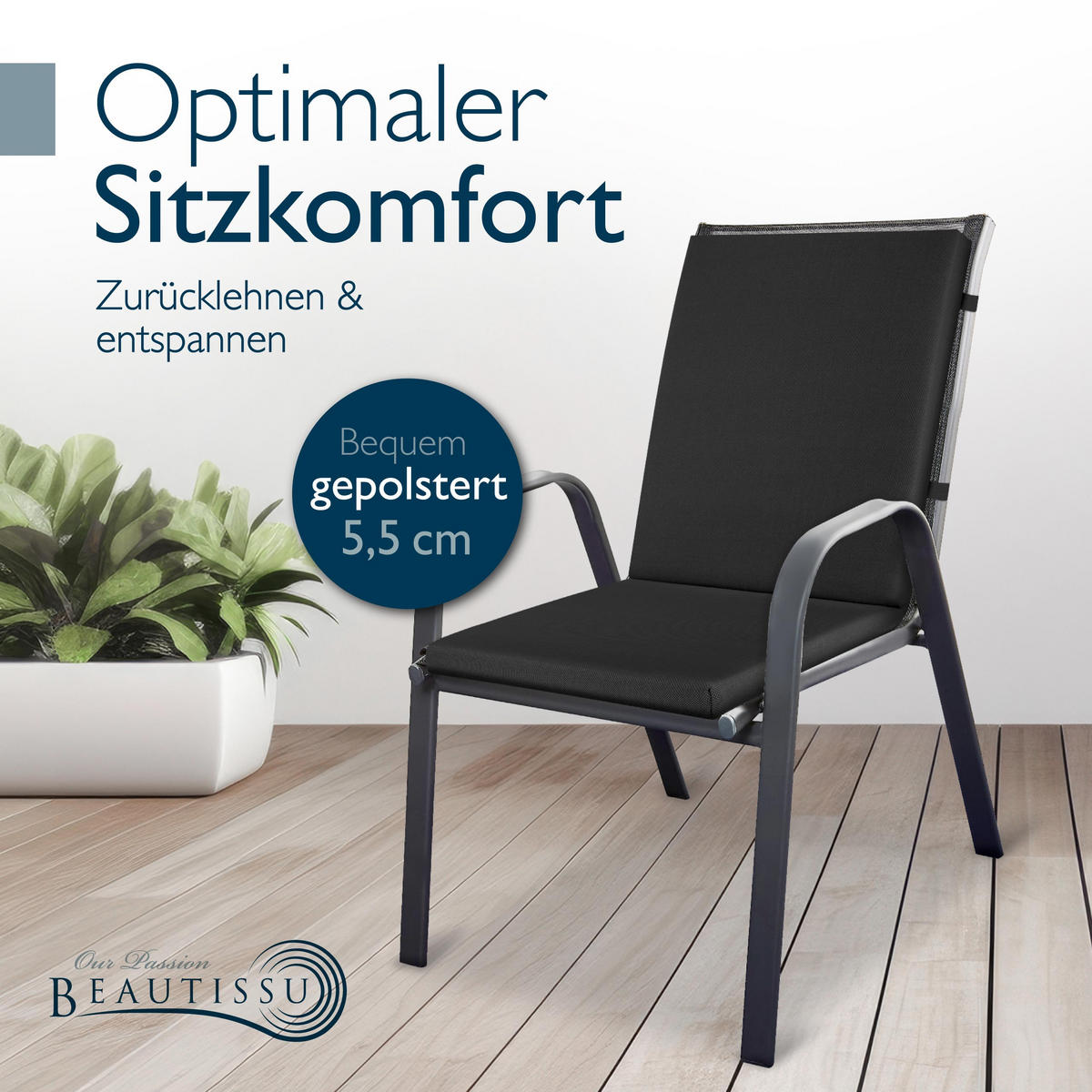 NIEDERLEHNERAUFLAGE QD-NL 105/48/5,5cm Anthrazit - Anthrazit, Textil (48/5/105cm) - Beautissu 