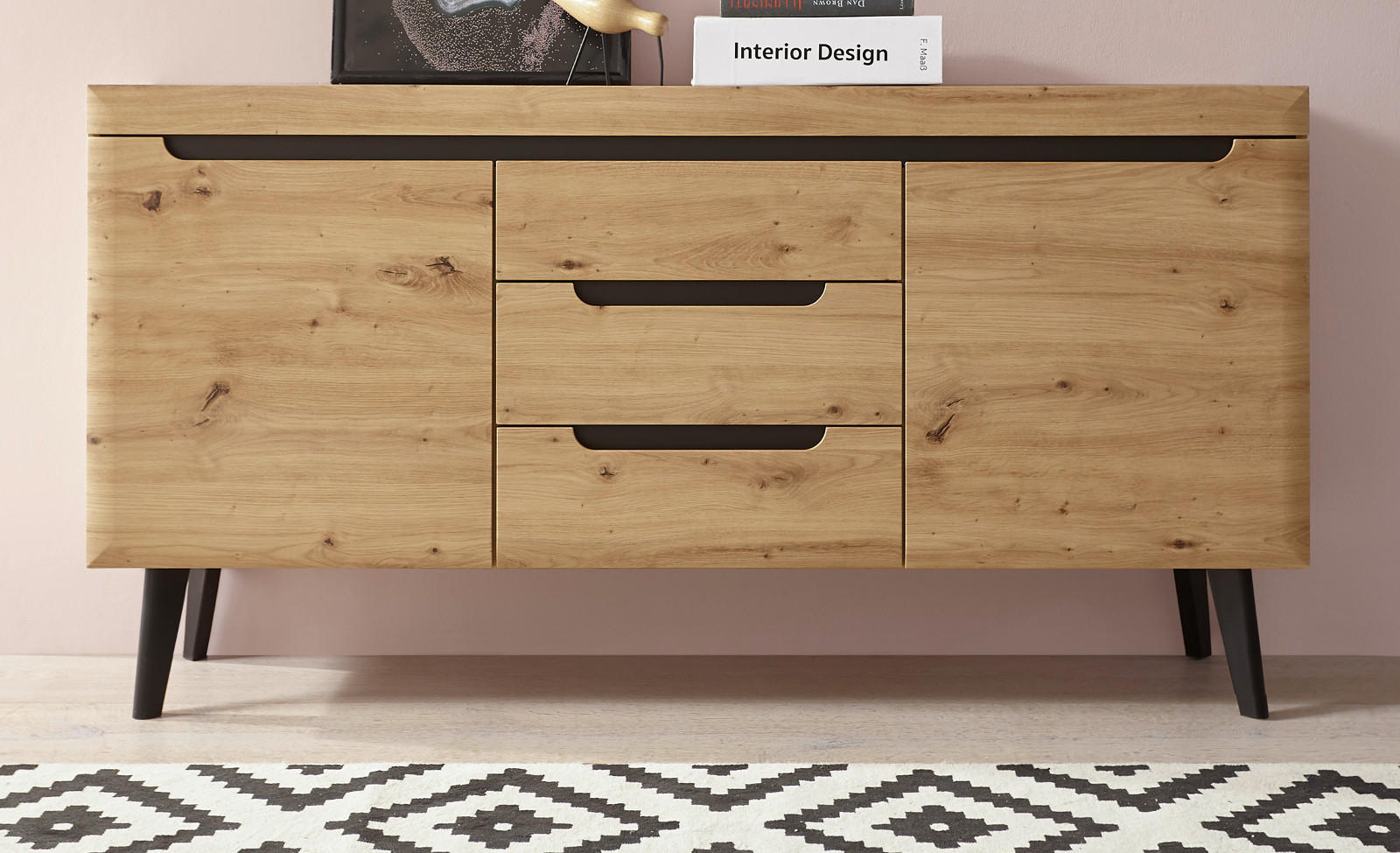 SIDEBOARD Artisan Eiche schwarz, Kommode skandinavisch, 160 x 83 cm - Schwarz/Eiche Artisan, Holzwerkstoff (160/83/40cm) - Furn.Design