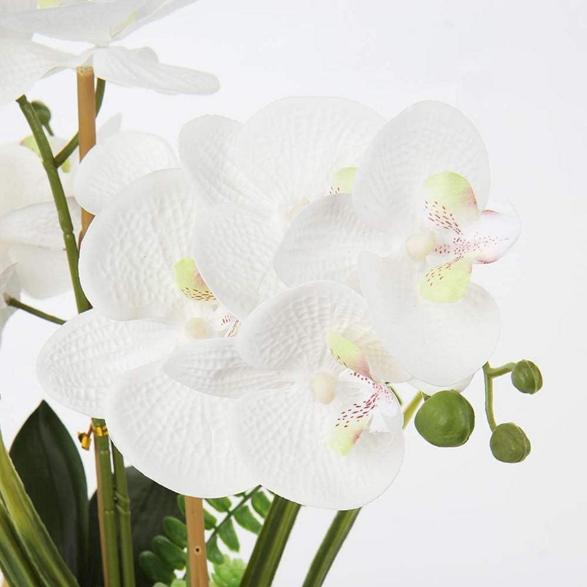 KUNSTBLUMEN Orchidee Phalaenopsis 38 cm Weiß Silbertopf - Weiß, Kunststoff (38cm)