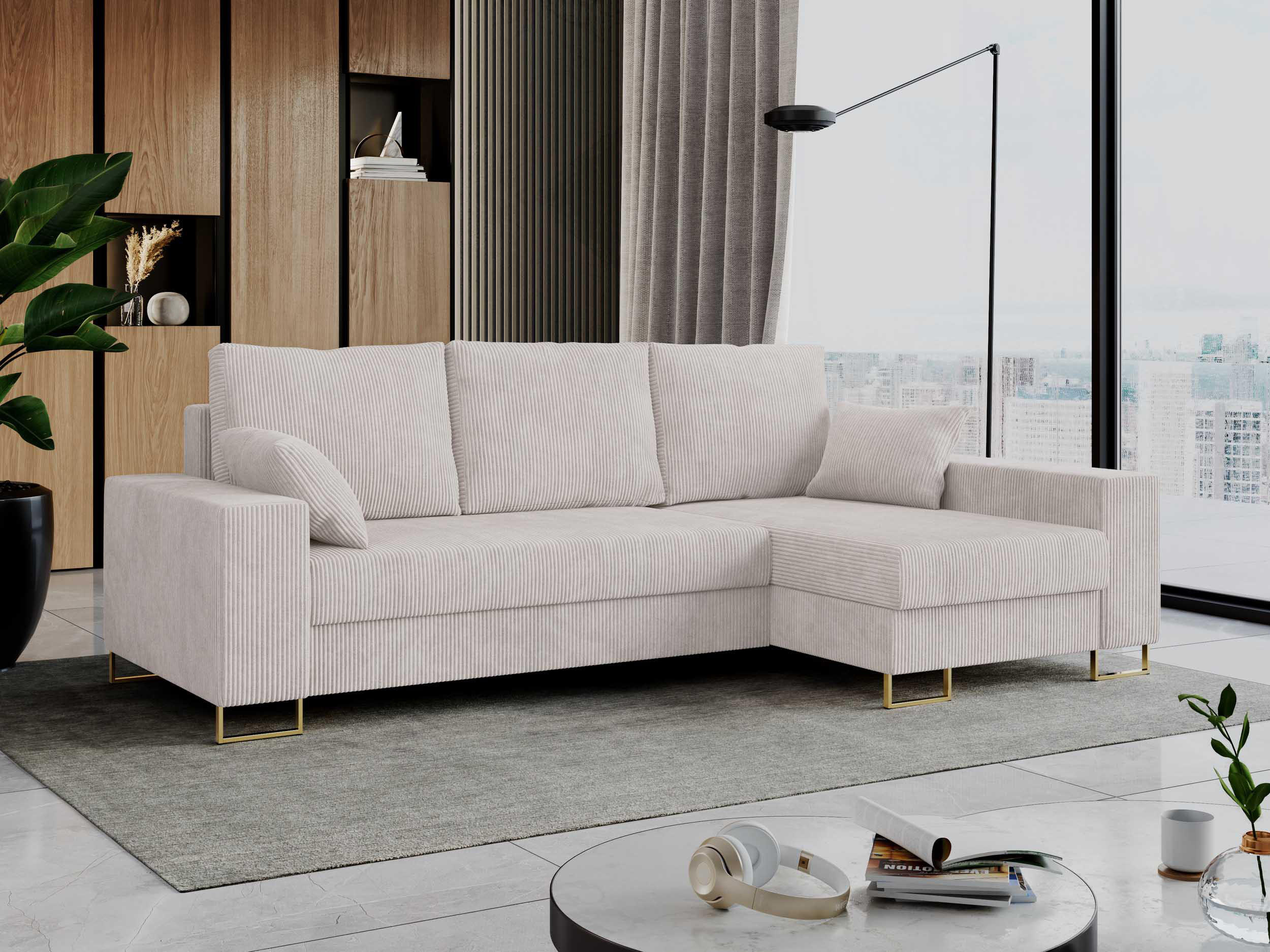 ECKSOFA Dorian Cord Weiß - Goldfarben/Weiß, Textil/Metall (242/138cm) - MKS