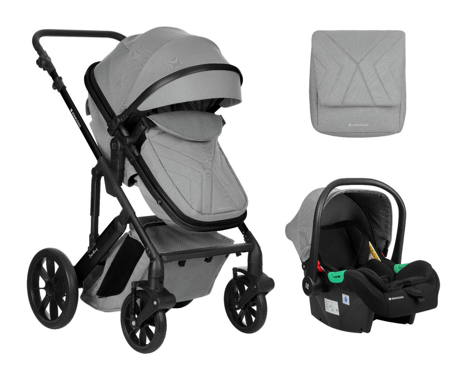 KOMBIKINDERWAGEN Darling 3 in 1 hellgrau Sportsitz Tragetasche Autositz Wickeltasche - Grau, Metall (55/60/110cm) - Kikka boo
