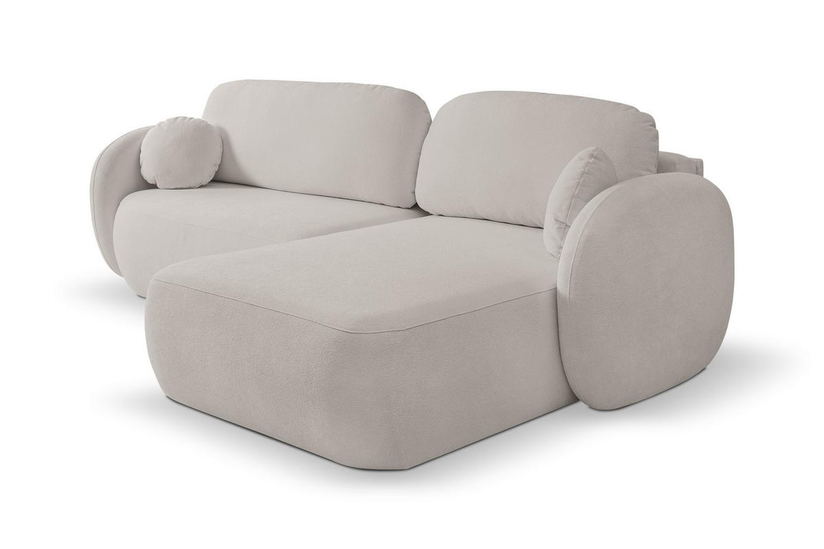 ECKSOFA AMICO R-S Hellgrau Geflochtener Stoff mit Schlaffunktion - Hellgrau, Holz (248/174cm) - MASSENO