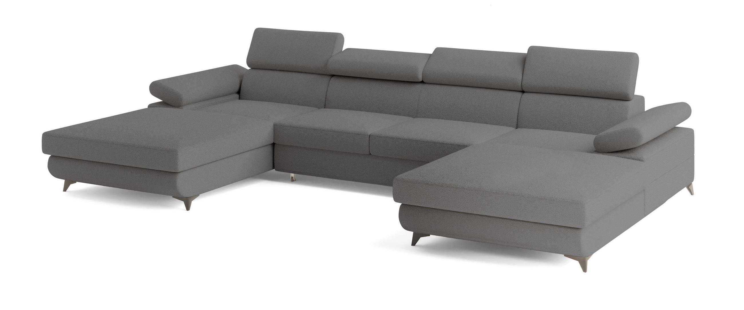 WOHNLANDSCHAFT DETTI Grau Boucle-Stoff mit Schlaffunktion - Grau, Holz (339/89/190cm) - MASSENO