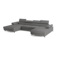 WOHNLANDSCHAFT DETTI Grau Boucle-Stoff mit Schlaffunktion - Grau, Holz (339/89/190cm) - MASSENO