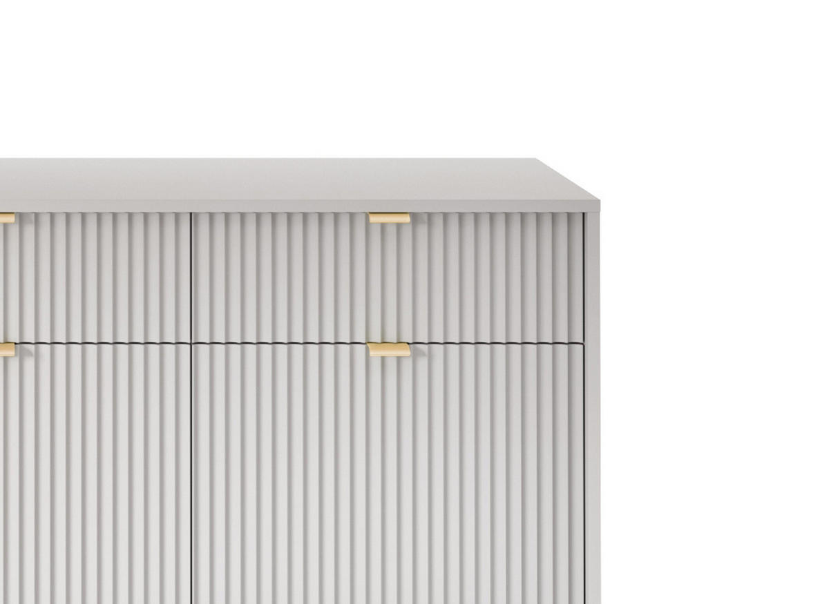 KOMMODE NOVA - KSZ154, Geriffelte Fronten, goldene Griffe 154x39x83 cm Grau - Graphitfarben/Schwarz, Holzwerkstoff/Kunststoff (154/83/39cm) - DomoHome