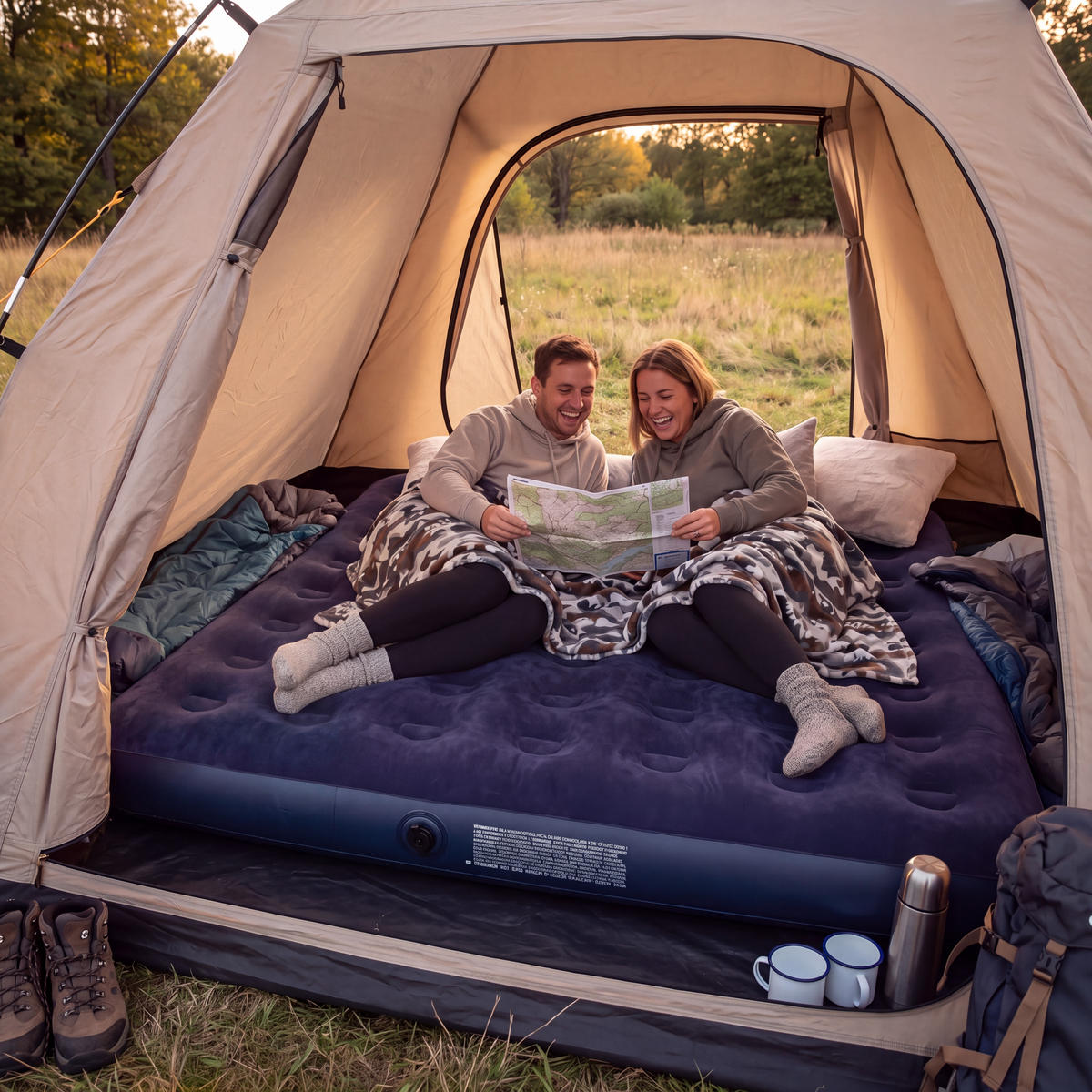 LUFTBETT Luftmatratze Camping 2 Personen 203x183x22cm blau - Blau, Kunststoff (183/203cm) - Avenli