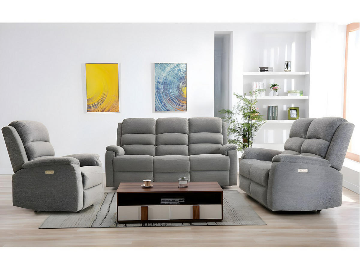 SOFAGARNITUR mit Relaxfunktion - 6 Personen - Stoff - Grau - - Grau, Textil (187/103/95cm) - Vente-Unique