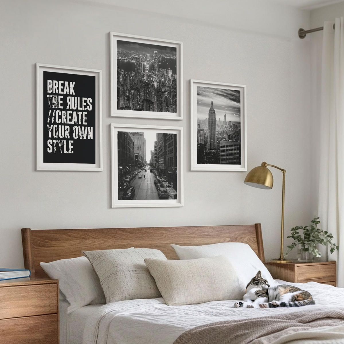 BILDER SET 4er Set - 50x50 cm & 40x60 cm Weißer Rahmen - Inspiration für Schwarz-Weiß-Darstellungen von Stadtstraßen - Weiß, Kunststoff (50/50cm) - TULUP