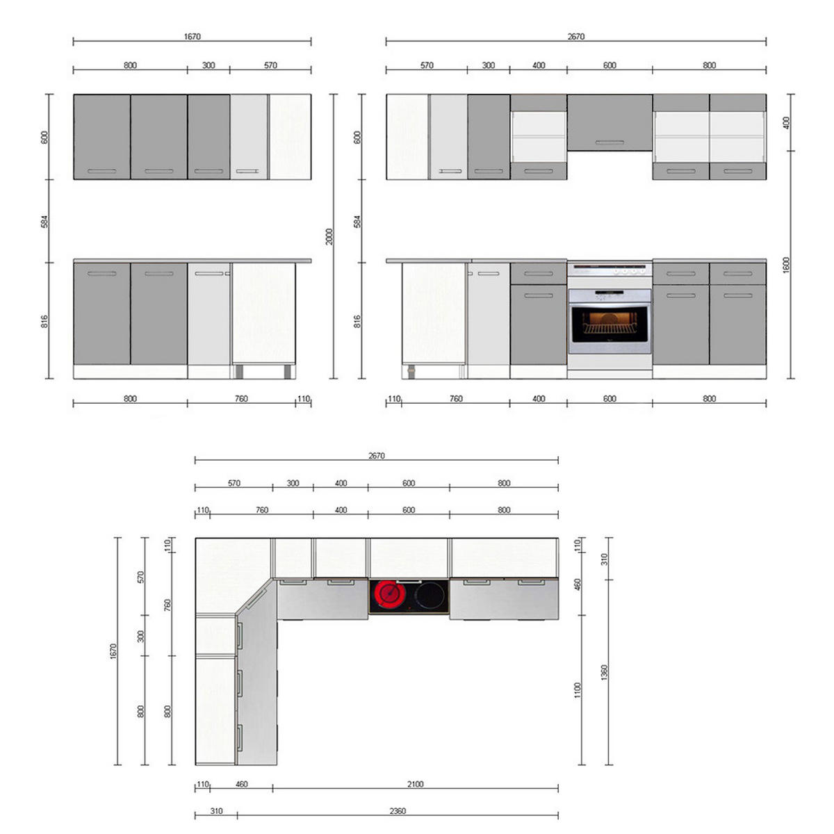 ECKKÜCHE Rick Weiß/Weiß Hochglanz 267 x 167 cm , AP Marmor mit LED-Leisten - Weiß Hochglanz/Weiß, Holzwerkstoff (270/81.6/60cm) - Vicco