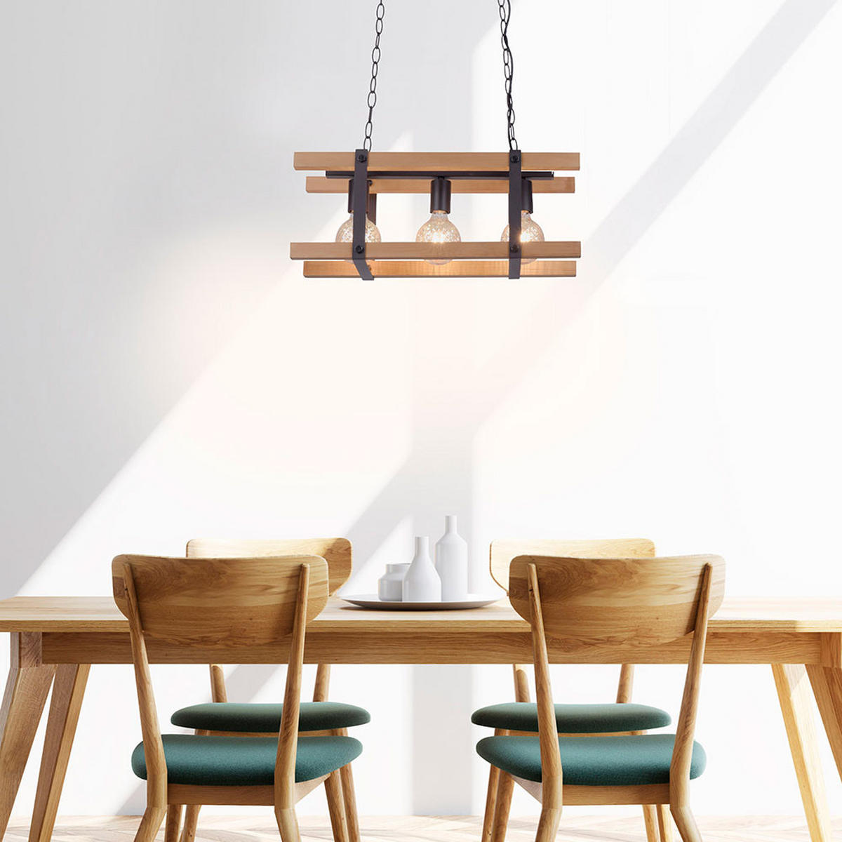 3-FLAMMIGE PENDLEUCHTE Metall Braun - Braun, Holz (58/23.5/120cm)