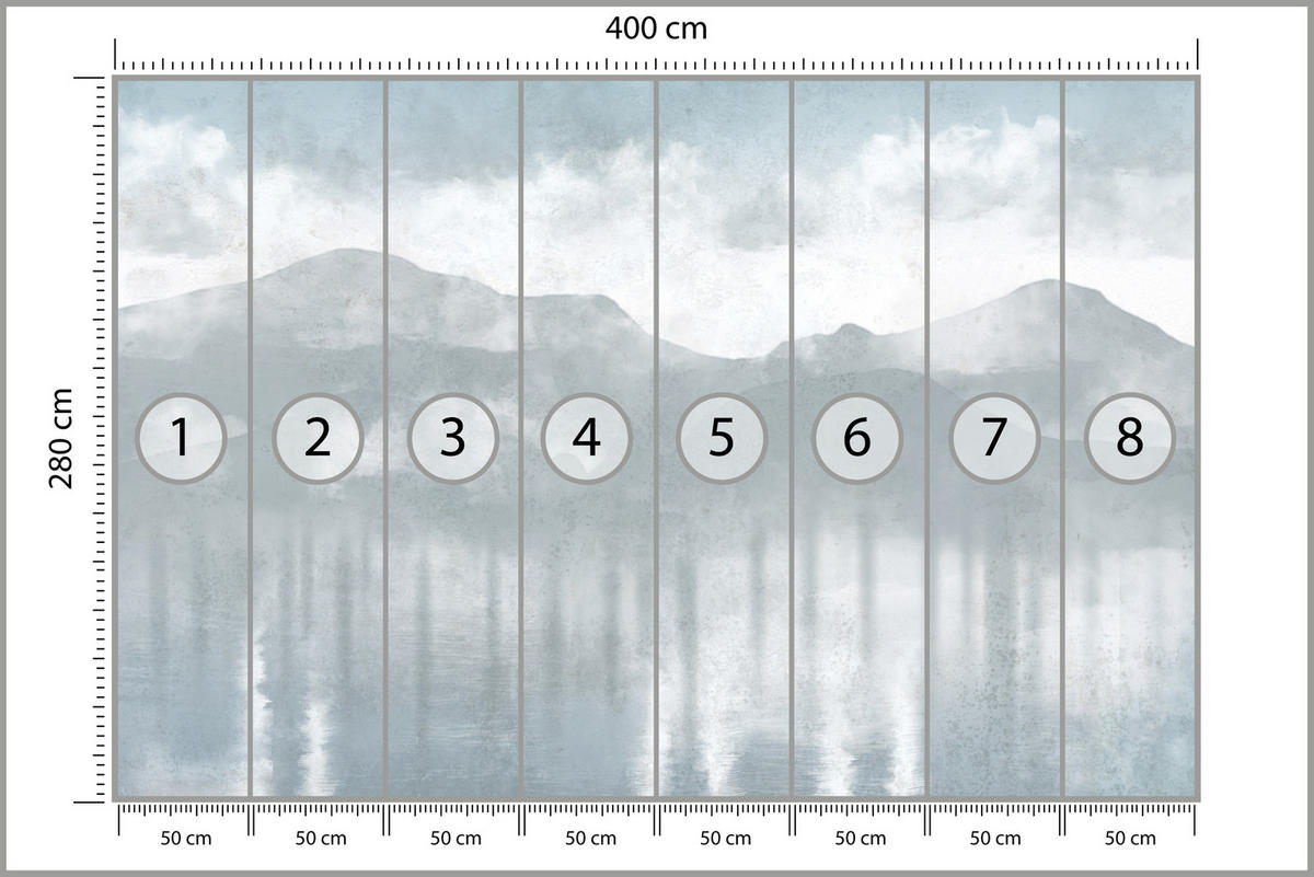 FOTOTAPETE Neblige blaue Landschaft Berge 400x280 - Grau, Papier (400/280cm) - Muralo