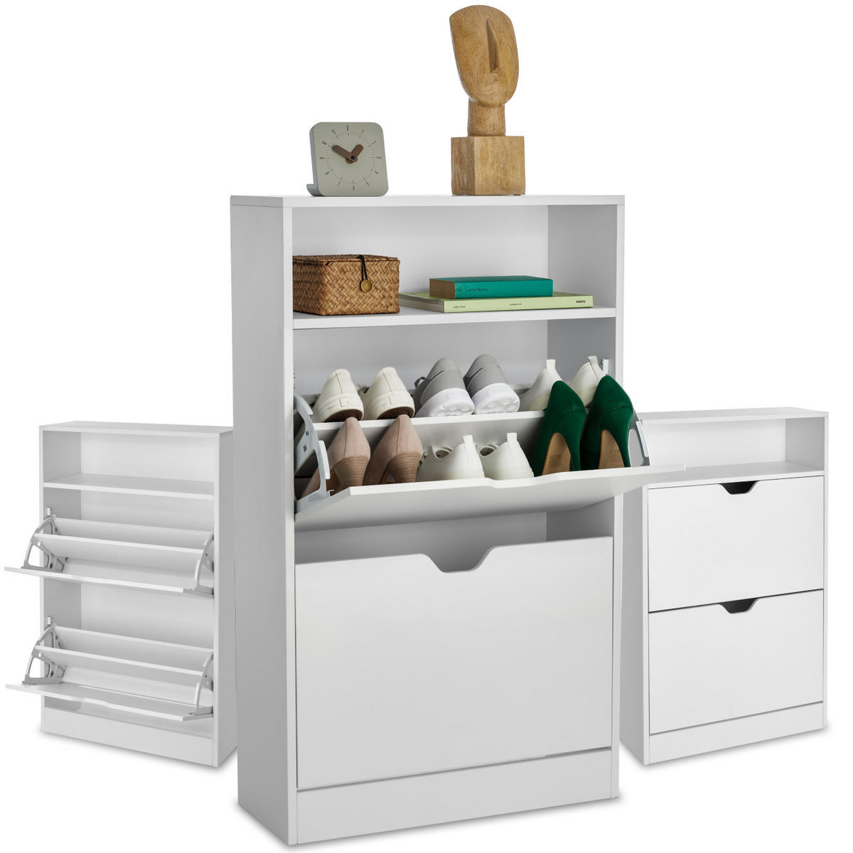 SCHUHSCHRANK Calea,60 x 24 x 102 cm,weiß - Weiß, Holzwerkstoff (60/102/24cm) - tectake