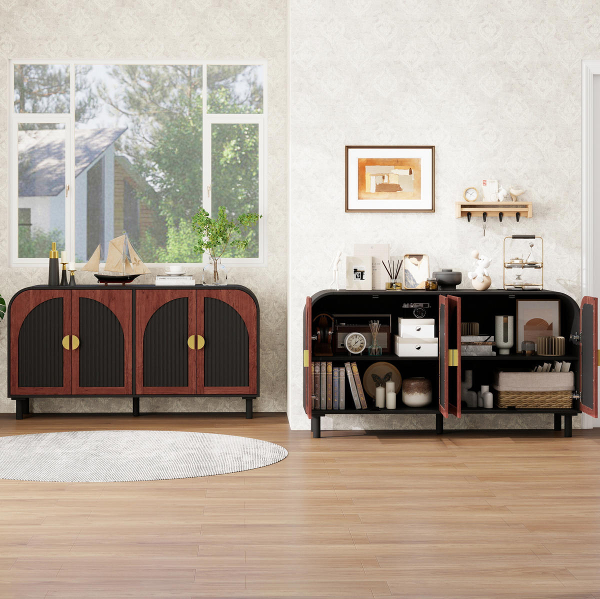 SIDEBOARD 150/40/80 cm schwarz aus Holzwerkstoff mit 4 Türen - Schwarz, Holzwerkstoff (40/80/150cm) - OKWISH