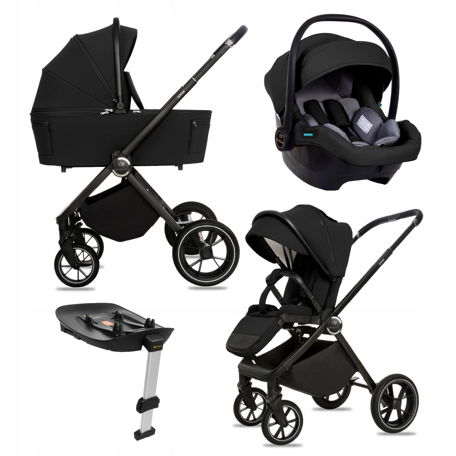 KINDERWAGEN Gavia 4in1 Schwarz Babywanne, Reisebuggy, Autositz, Isofix Basis - Schwarz, Textil/Metall (58/98cm) - BabyLux
