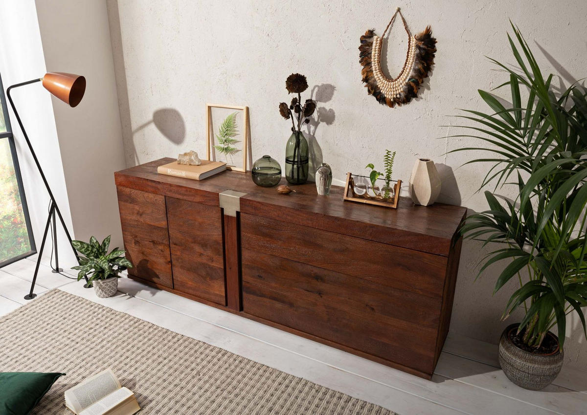 SIDEBOARD Mango 200x45x75 braun lackiert Amsterdam #30 - Braun, Holz (200/75/45cm) - Massivmoebel24
