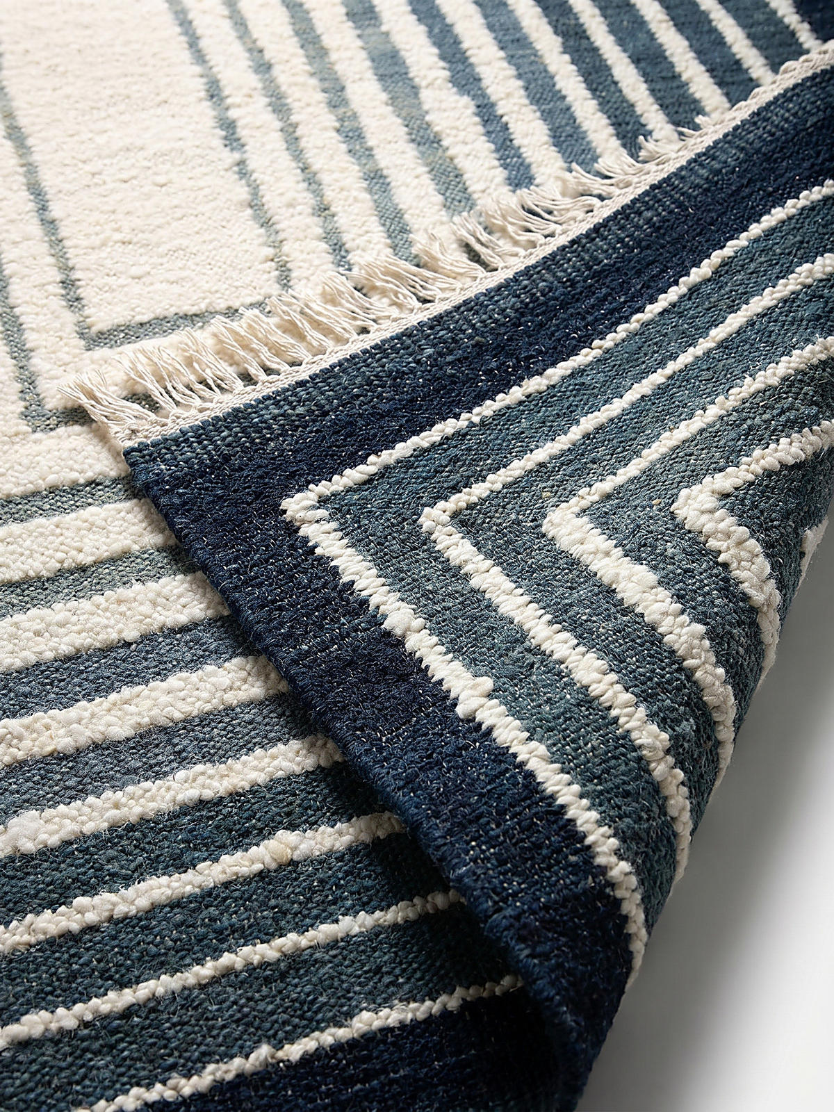 WOLLTEPPICH handgewebt FROND, geometrisch, Blau, 160 x 230 cm - Blau, Textil (160/230cm) - KADIMA DESIGN