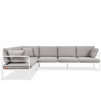 GARTENECKSOFA RAMBE 5-Sitzer mit Kissen, Weiß/Hellgrau - Hellgrau/Weiß, Textil/Metall (304/80/229cm) - KONSIMO®