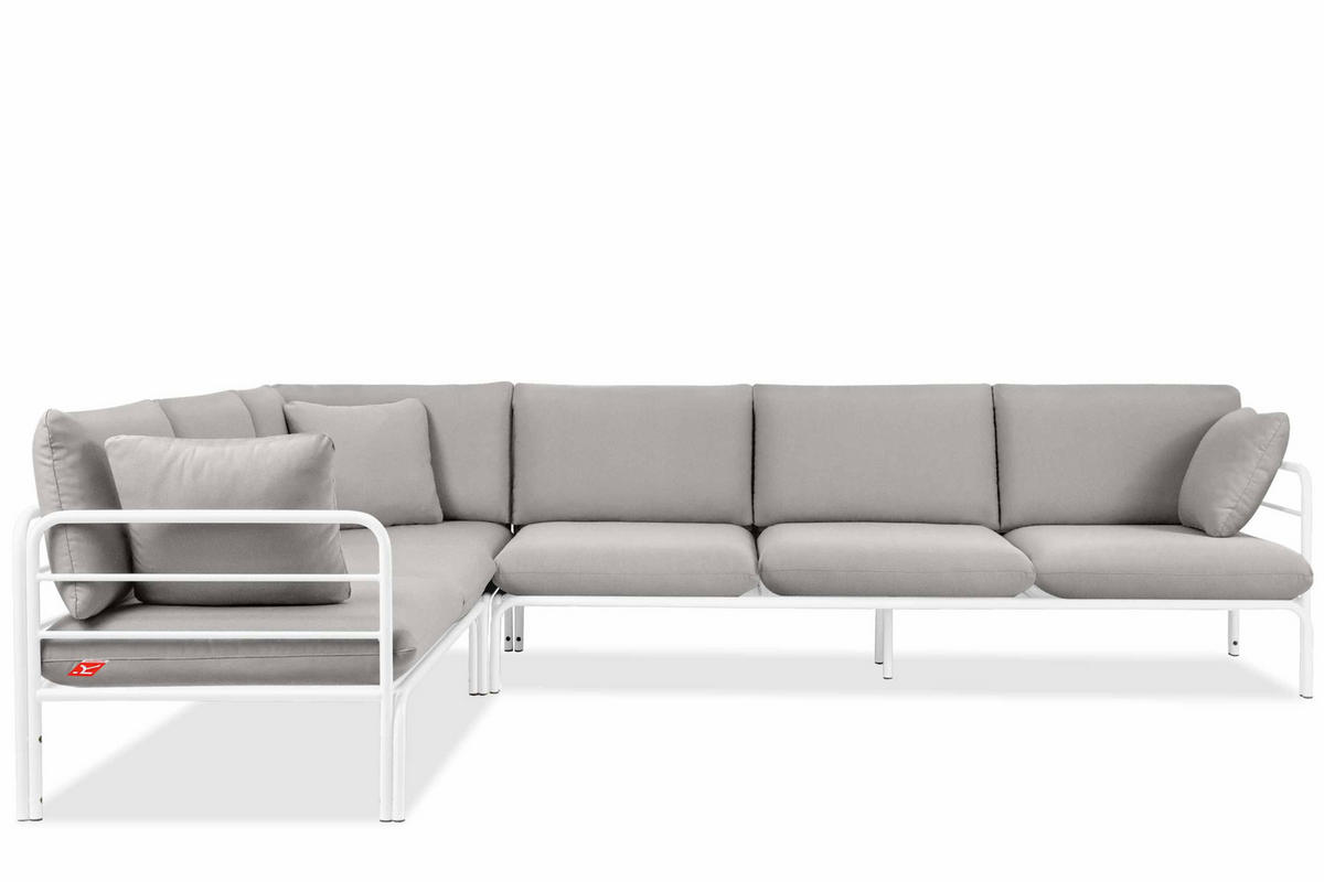 GARTENECKSOFA RAMBE 5-Sitzer mit Kissen, Weiß/Hellgrau - Hellgrau/Weiß, Textil/Metall (304/80/229cm) - KONSIMO®